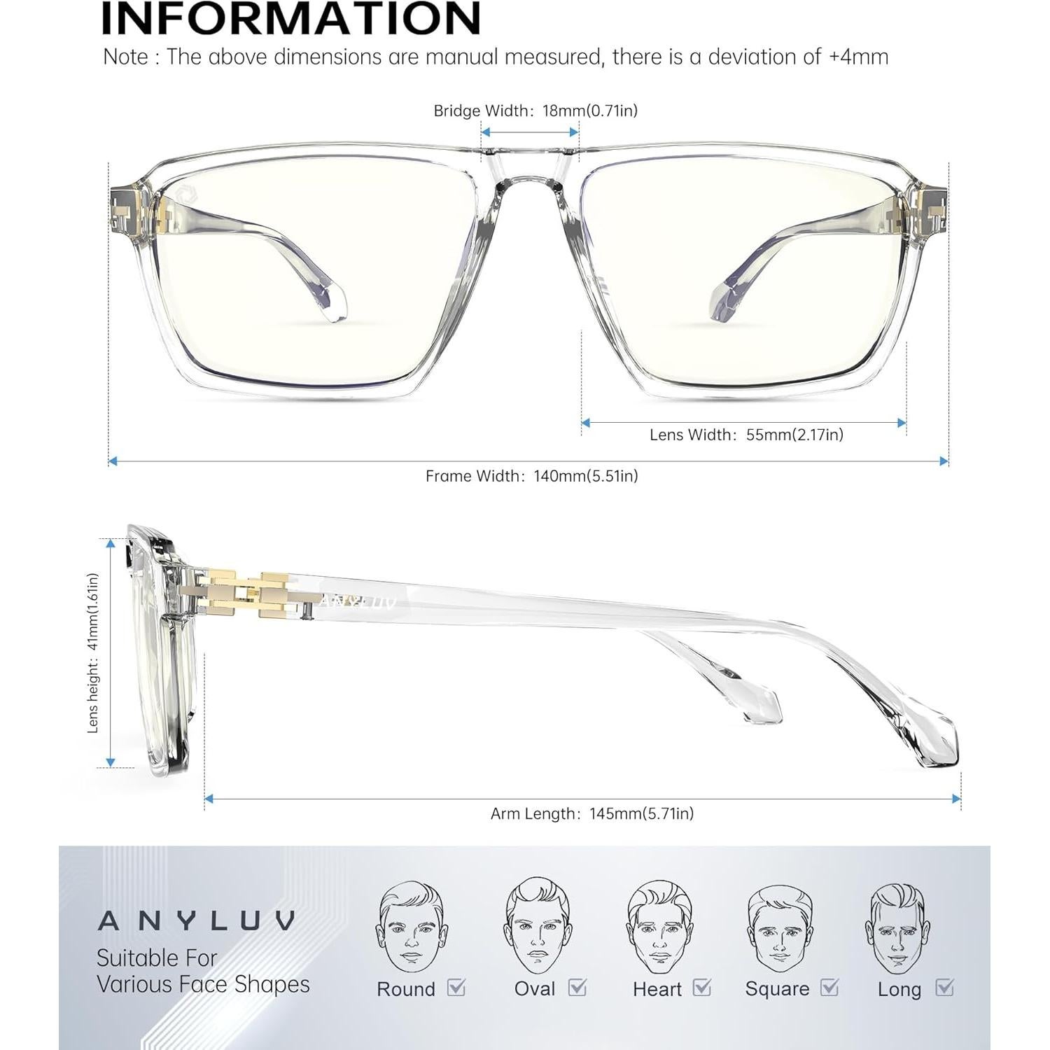 Gafas de Luz Azul ANYLUV AN143-A Transparentes para Hombres y Mujeres