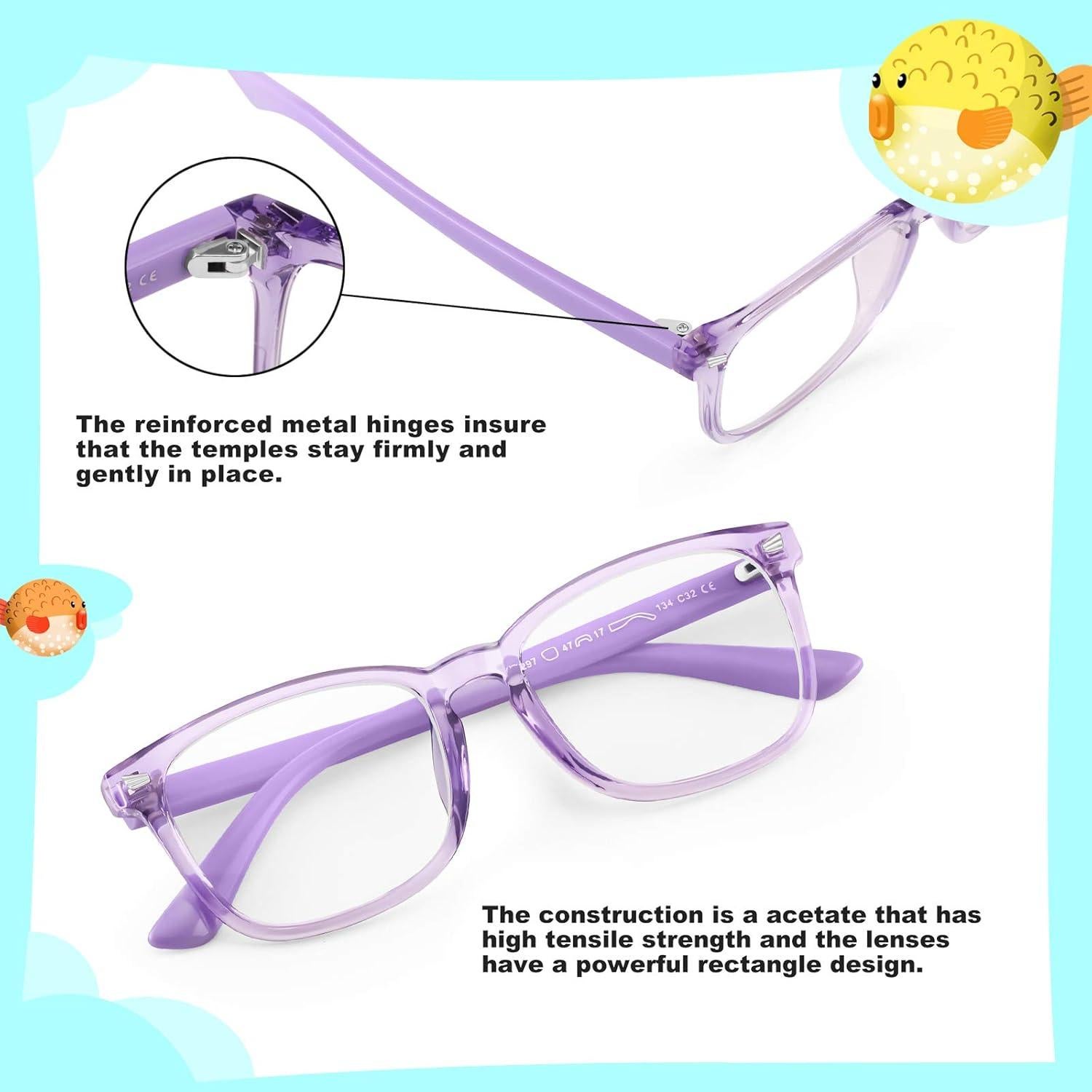 Gafas Bloqueadoras de Luz Azul KUGUAOK 2 Pack Niños 4-12 Años