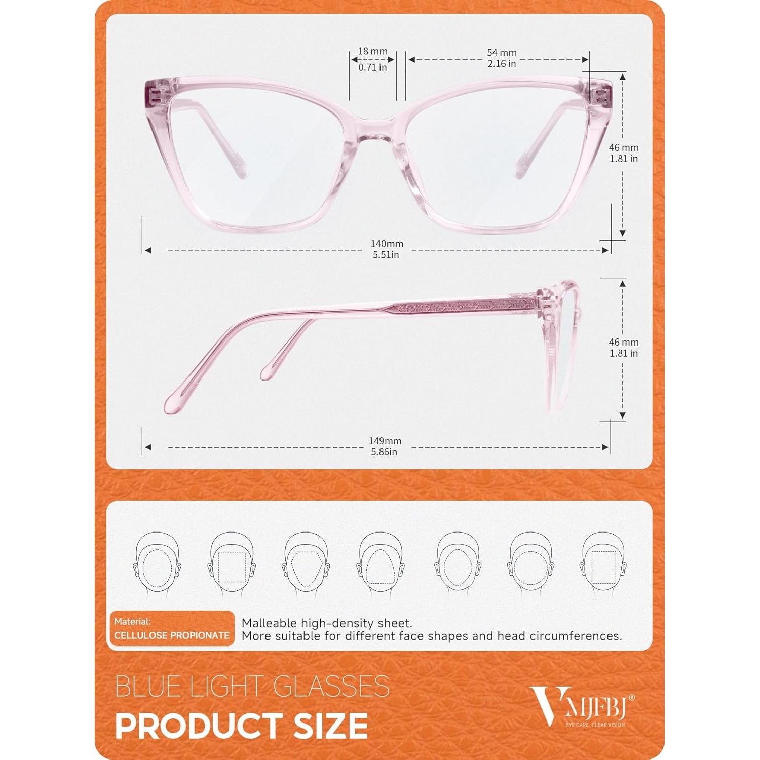 Gafas de Luz Azul para Mujer VMJFB Ojo de Gato Rosa TR90