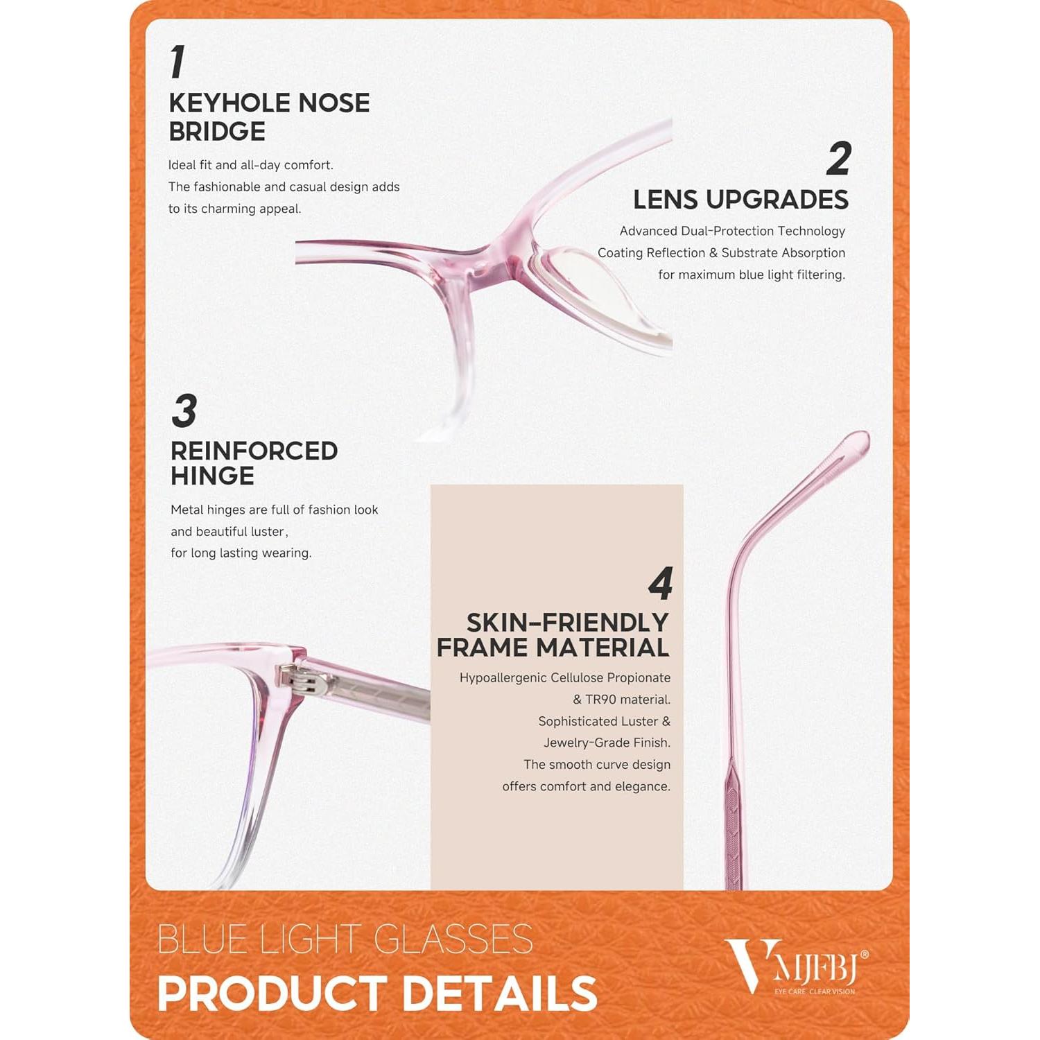 Gafas de Luz Azul para Mujer VMJFB Ojo de Gato Rosa TR90