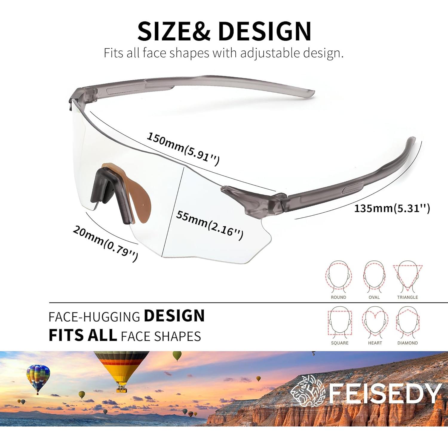 Gafas de Ciclismo Fotoquímicas FEISEDY UV para Adultos