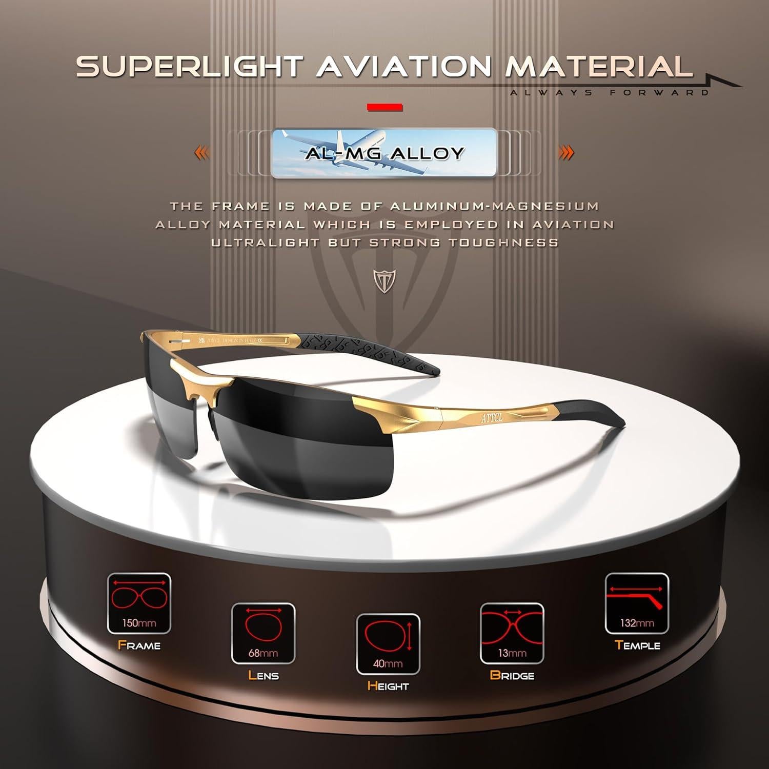 Gafas de sol polarizadas ATTCL para hombres UV400 ligeras de metal