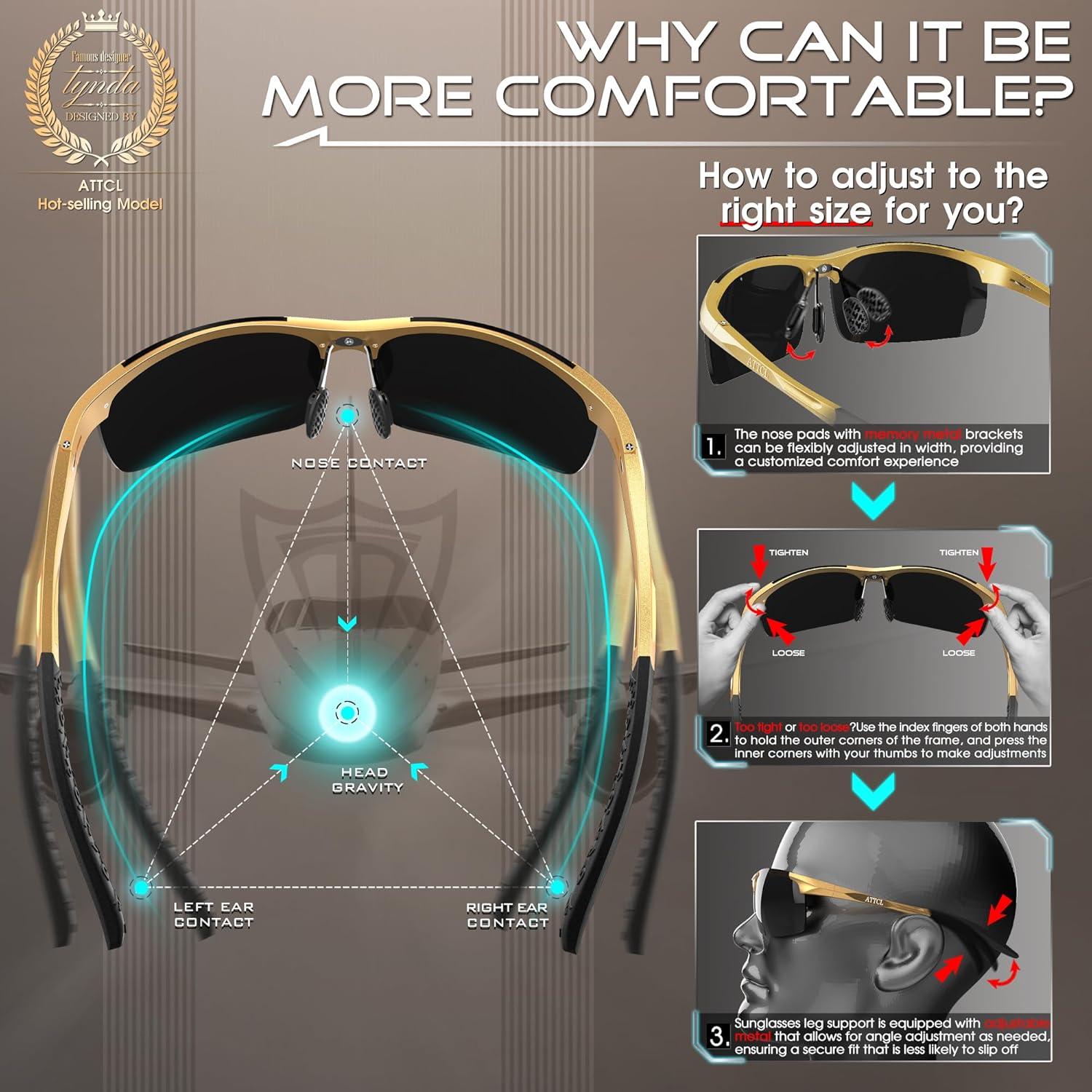 Gafas de sol polarizadas ATTCL para hombres UV400 ligeras de metal