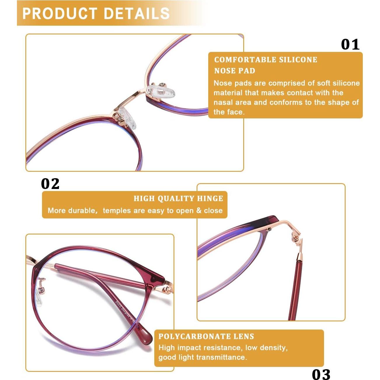 Gafas de Luz Azul DUCO Unisex Retro Redondas UV400