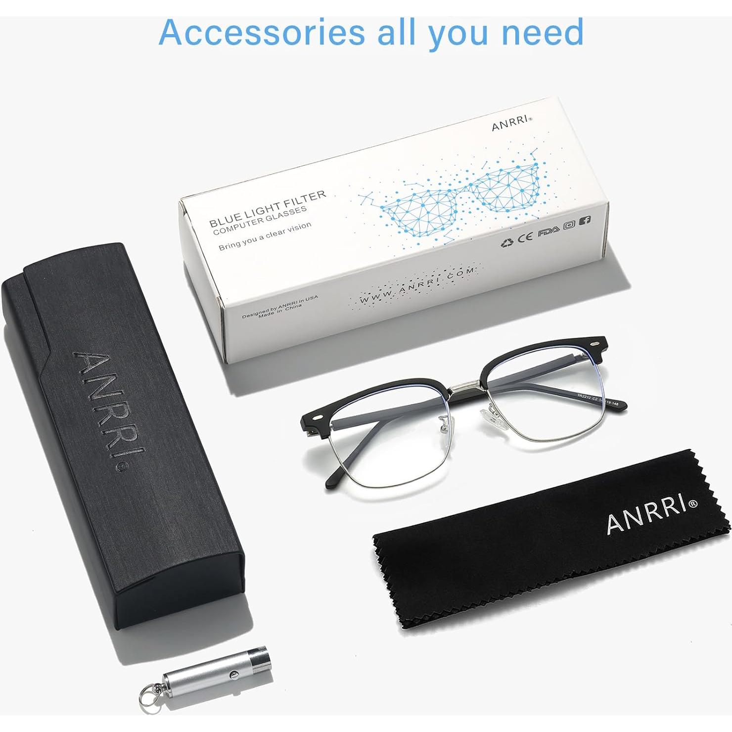 Gafas bloqueadoras de luz azul ANRRI para hombres - Estilo Browline