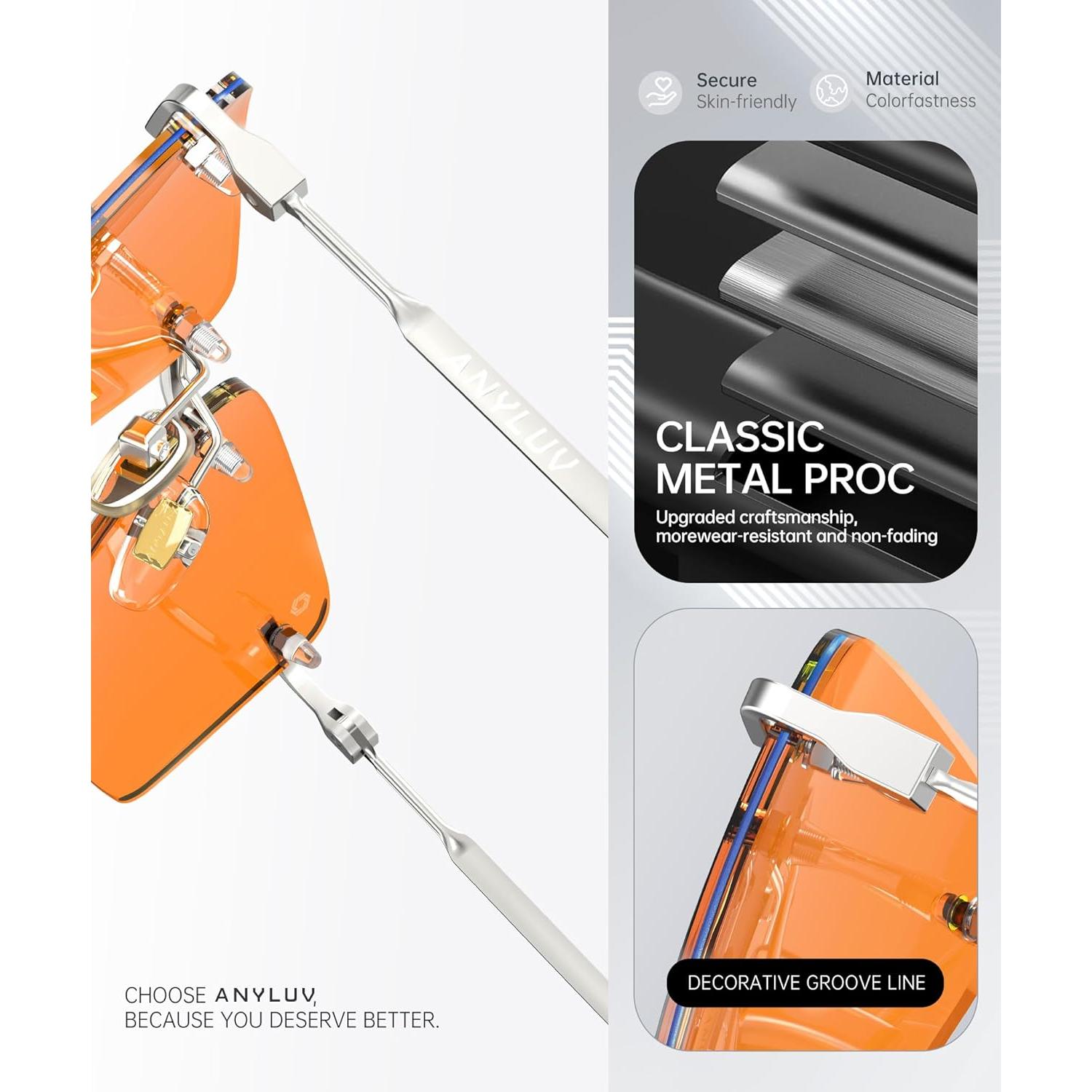 Gafas de Luz Azul Sin Montura ANYLUV para Hombres - Plata/Azul