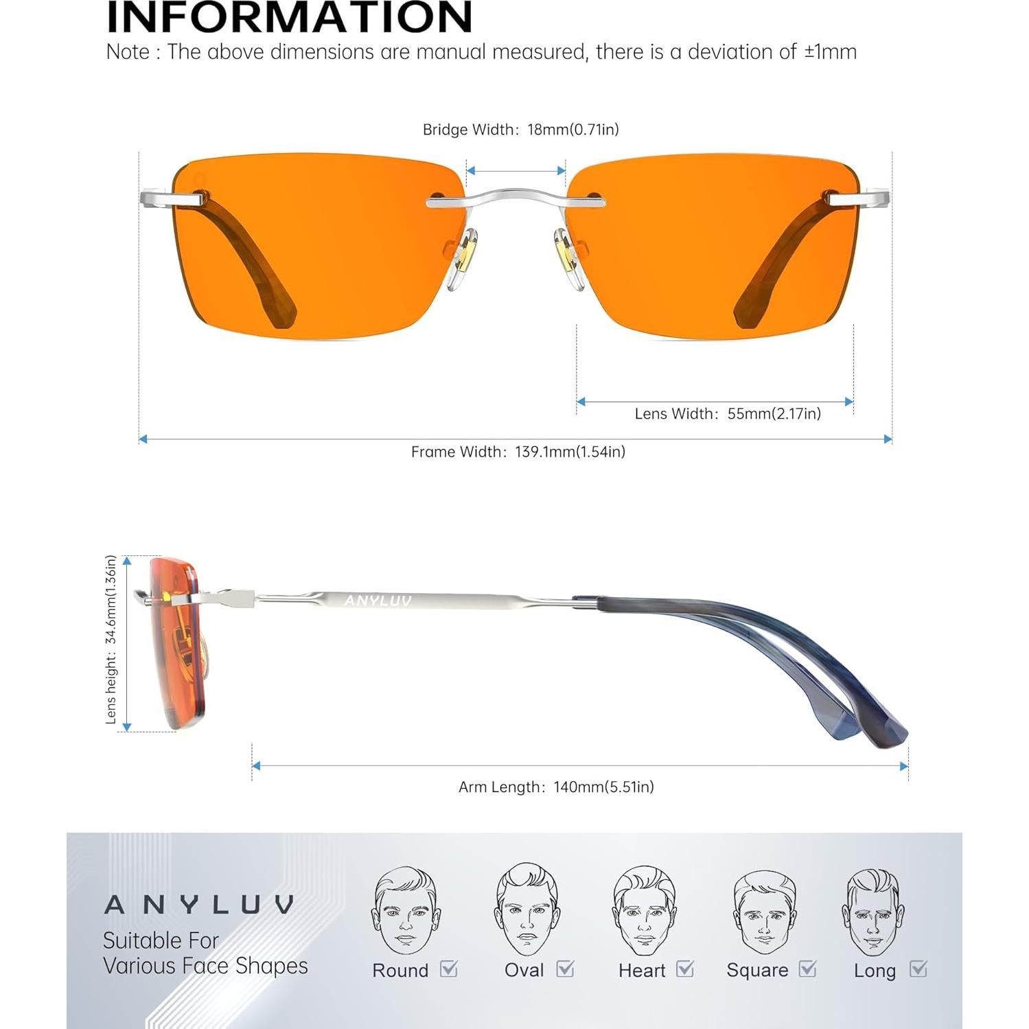 Gafas de Luz Azul Sin Montura ANYLUV para Hombres - Plata/Azul