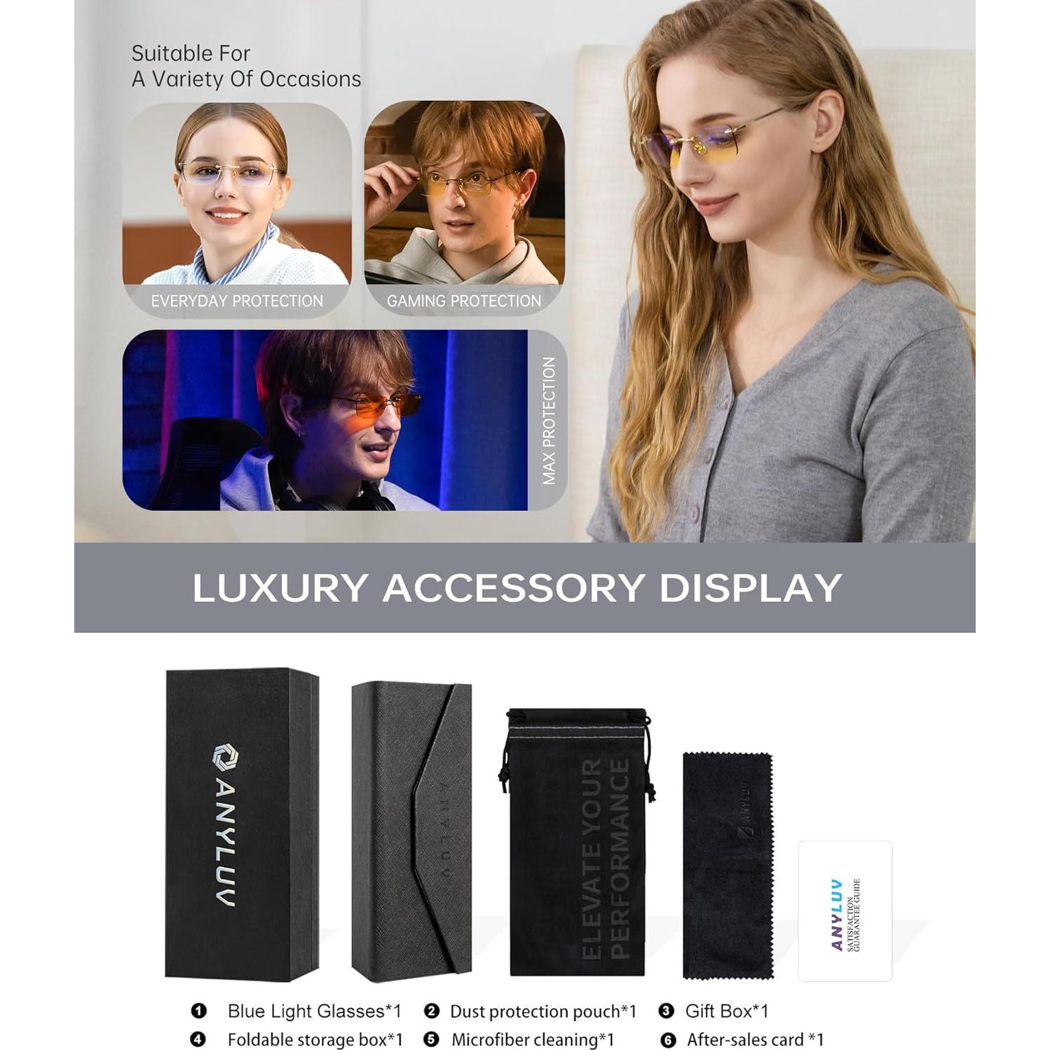 Gafas de Luz Azul Sin Montura ANYLUV para Hombres - Plata/Azul