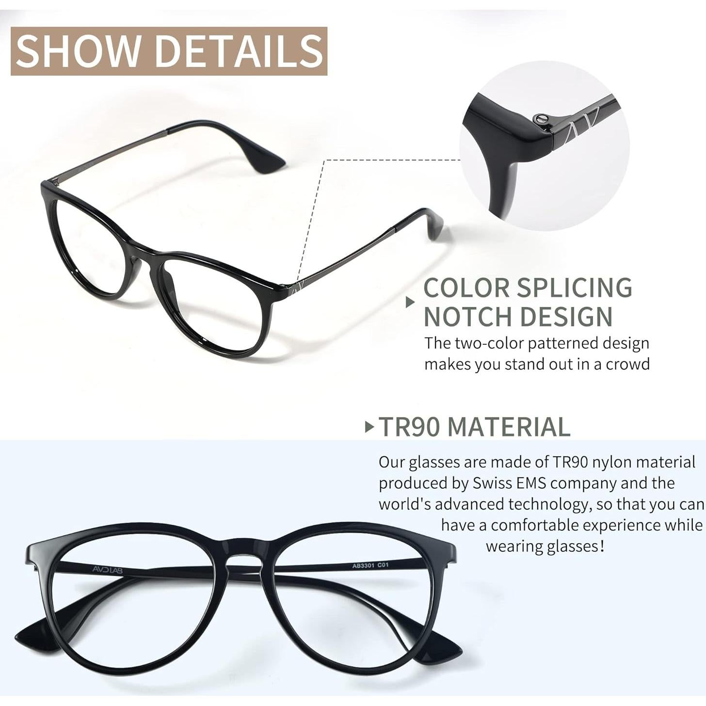 Gafas bloqueadoras de luz azul AVDLAB AB3301 Unisex Negro