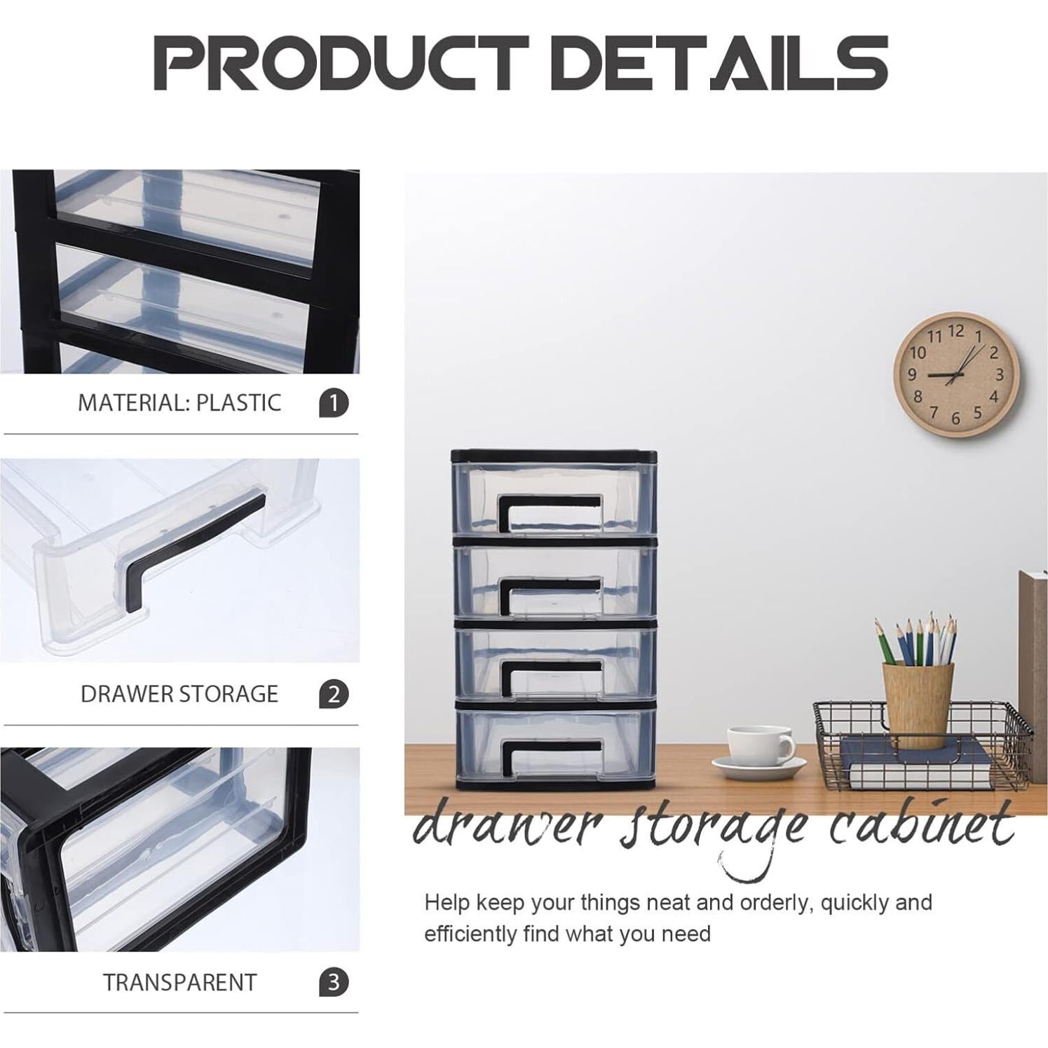 Organizador de Cajones de Plástico FOMIYES 4 Cajones Negro