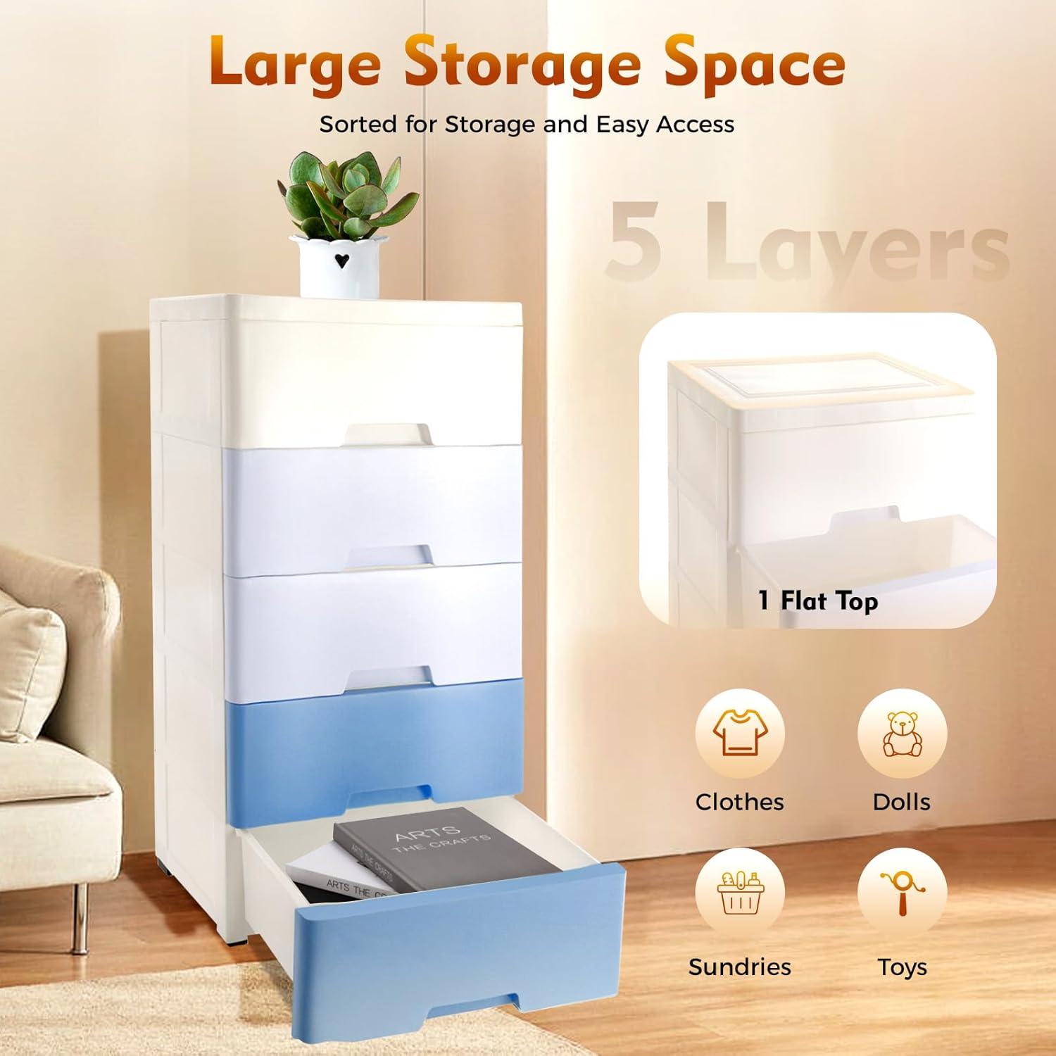 Cómoda Plástica Alta KINGAKYO 5 Cajones 80cm Organizador