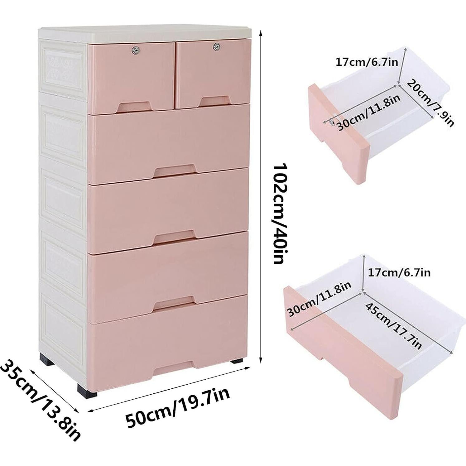 Cajonera de Plástico Gdrasuya10 con 6 Cajones Rosa 101.6 cm