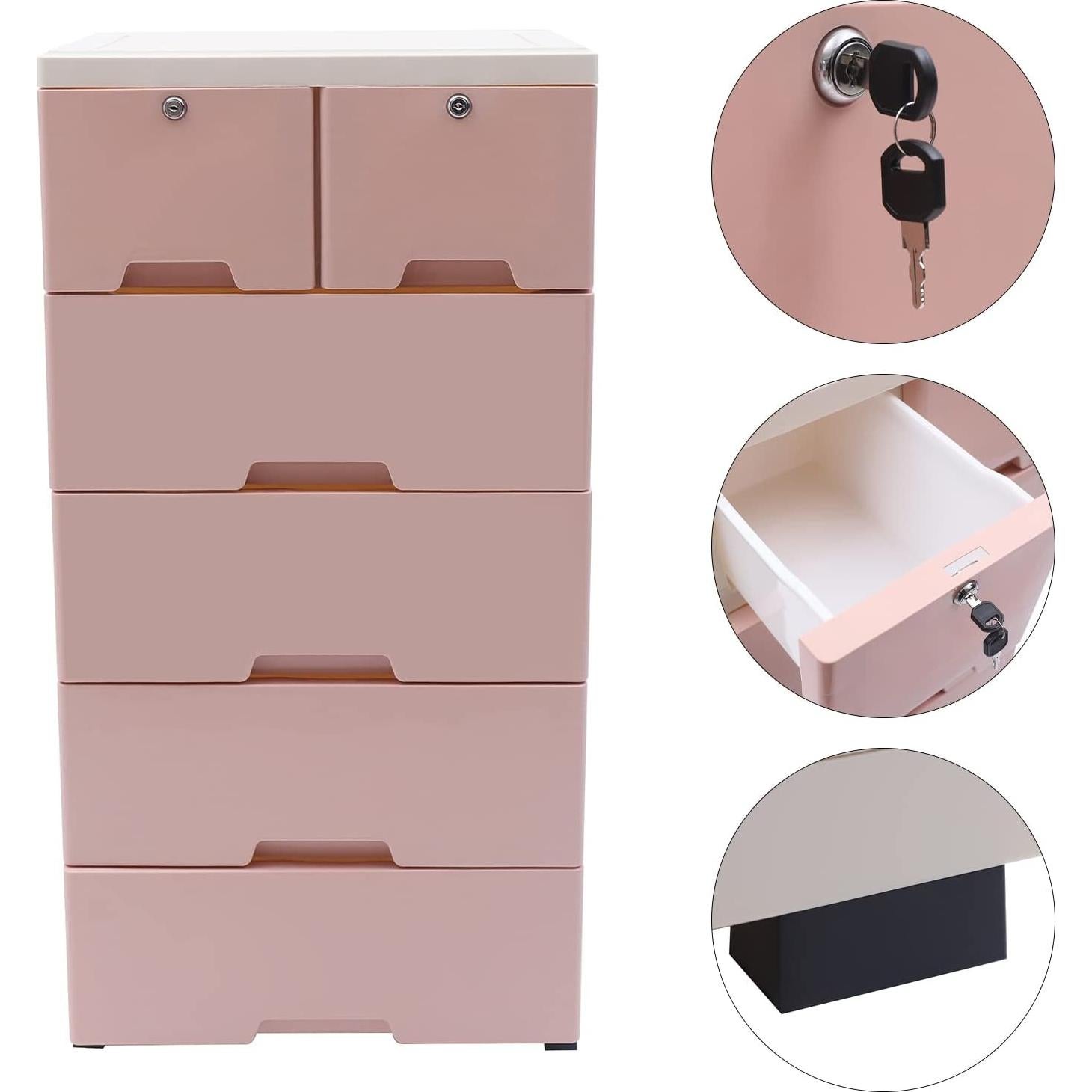 Cajonera de Plástico Gdrasuya10 con 6 Cajones Rosa 101.6 cm