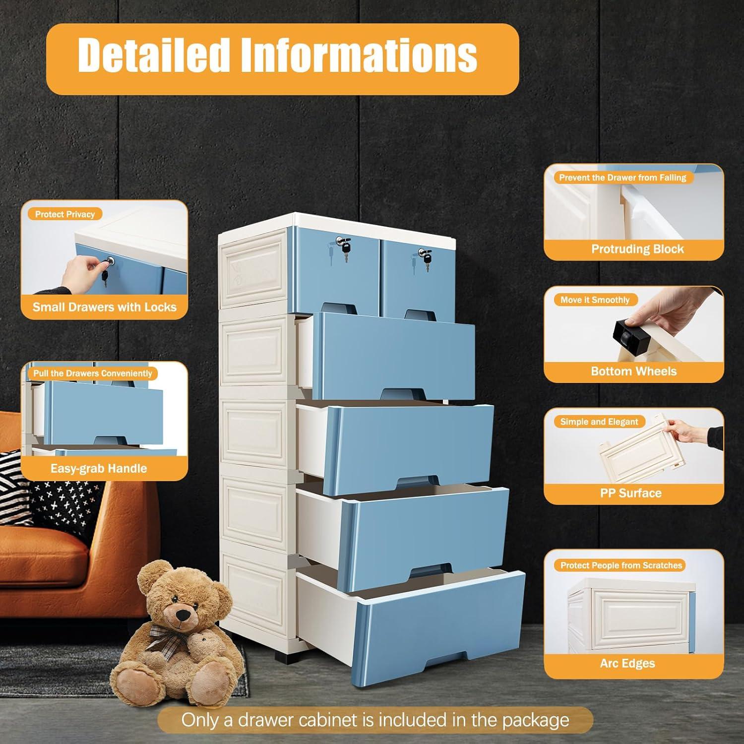 Cajonera de Almacenamiento Plástico CeRaBuRET 6 Cajones Azul 51x36x102 cm