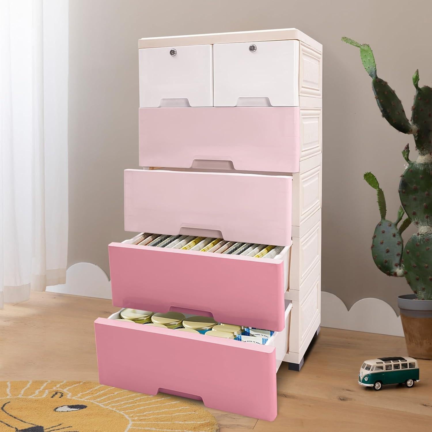 Gabinete de Almacenamiento HOLMZCED 6 Cajones Rosa Gradiente