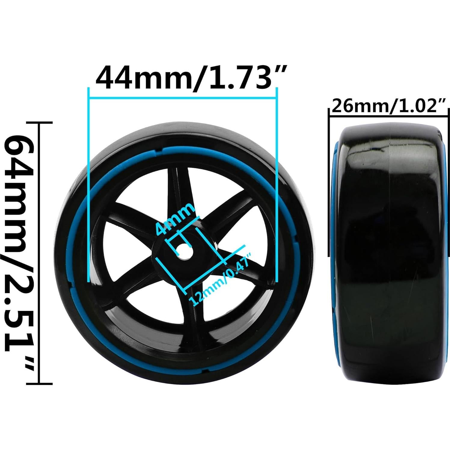 Neumáticos de Drift RC 1/10 HIRCQOO 64mm Duro 4 Piezas