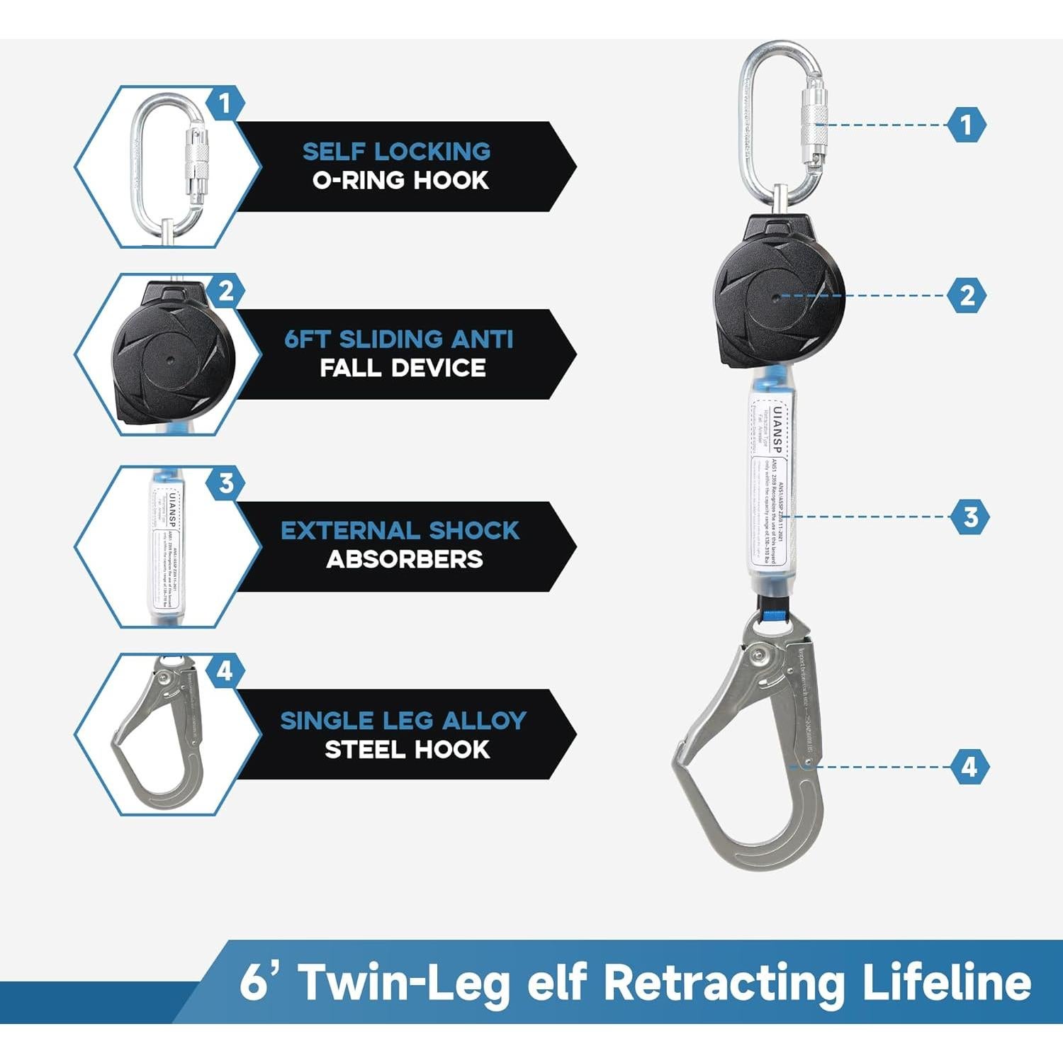 Cuerda Retráctil de Seguridad UIANSP 1,83m Gancho Grande
