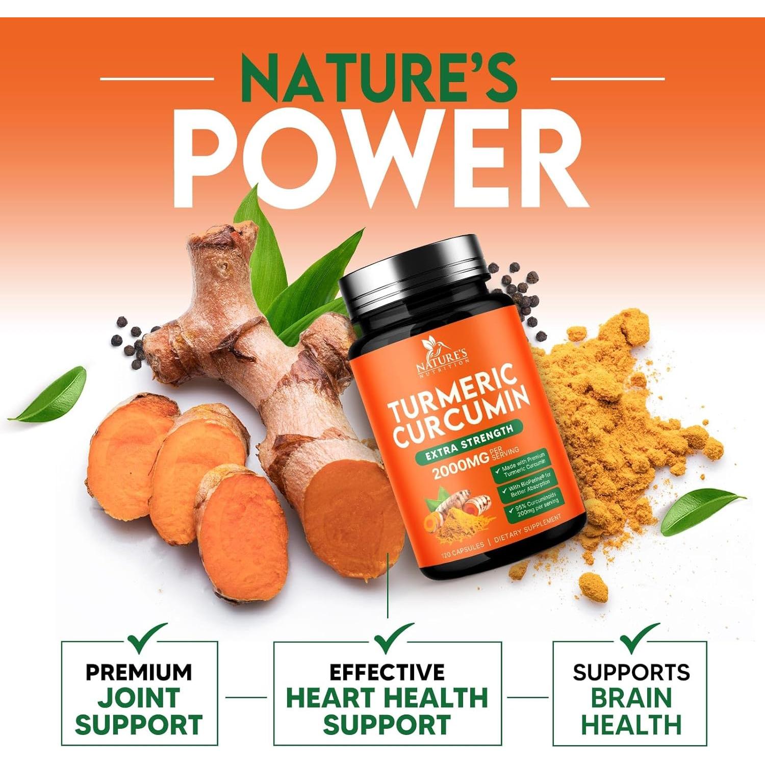 Suplemento de Cúrcuma Curcumina 2000mg Nature - 120 Cápsulas