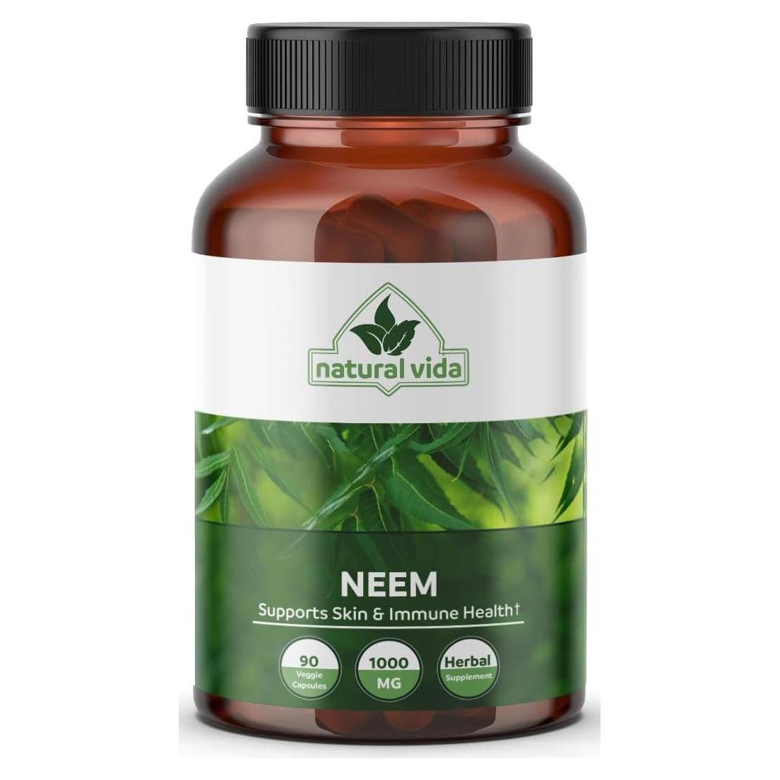 Suplemento Herbal de Neem 1000mg - Natural Vida - 90 Cápsulas Veganas