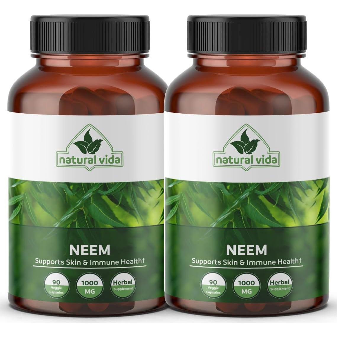 Suplemento Herbal de Neem 1000mg - Natural Vida - 90 Cápsulas Veganas