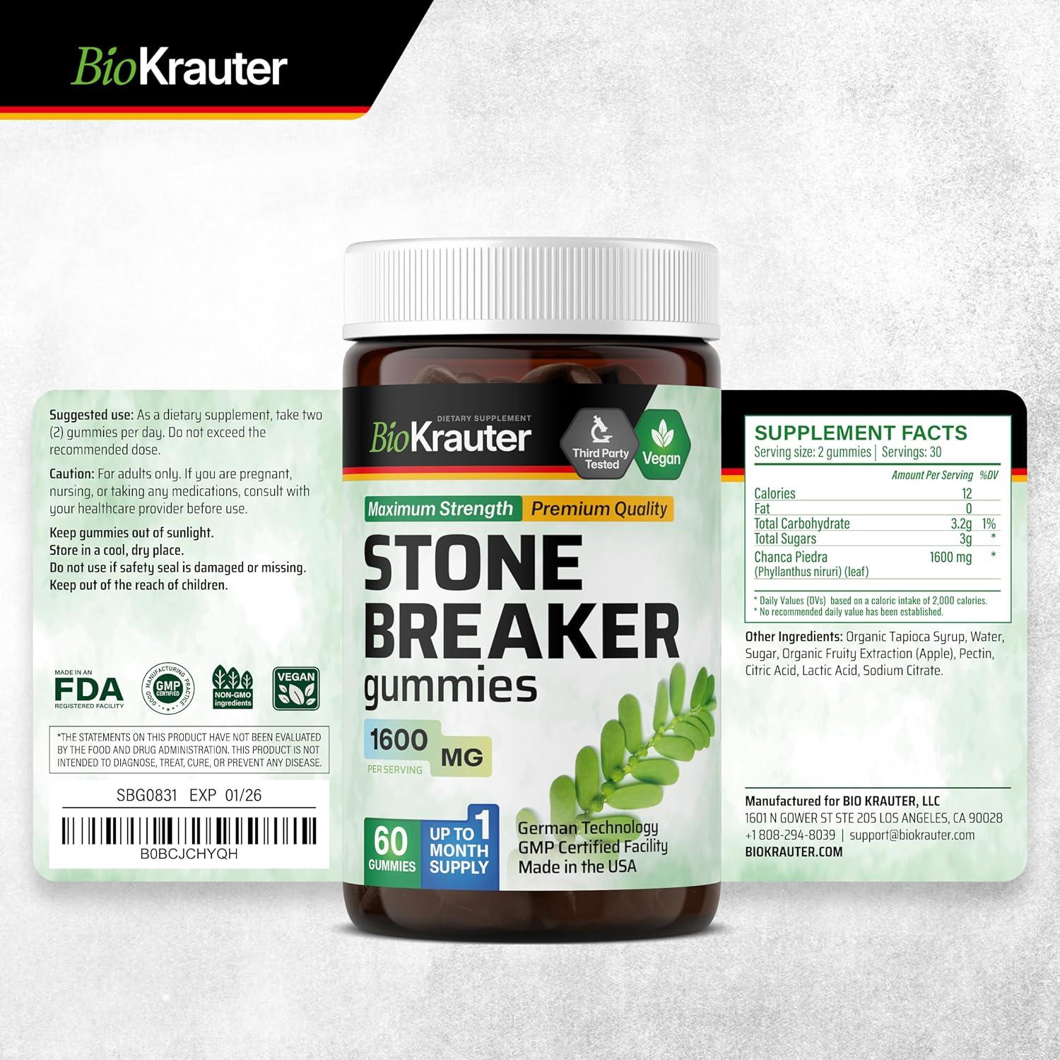 Gomas Veganas BioKrauter Chanca Piedra 1600 mg - 60 Unidades