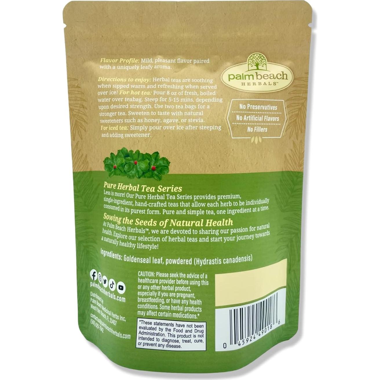 Té de Hoja de Goldenseal Palm Beach - 30 Bolsas, 45g
