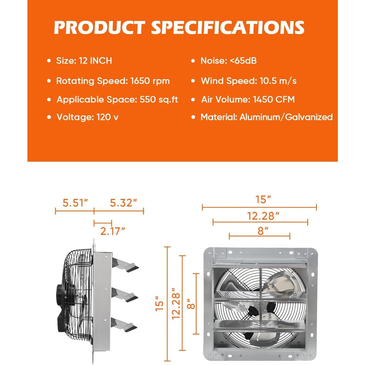 Ventilador de Escape JVO 30 cm 1450 CFM para Áticos e Invernaderos