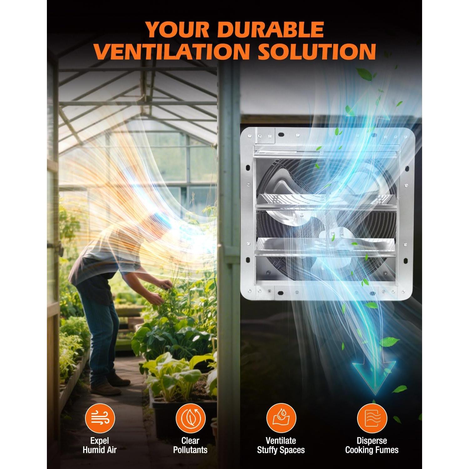 Ventilador de Escape JVO 30 cm 1450 CFM para Áticos e Invernaderos