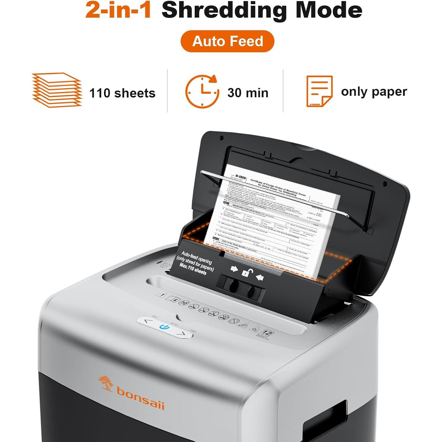 Destructora de papel Bonsaii 110 hojas automática P-4 seguridad