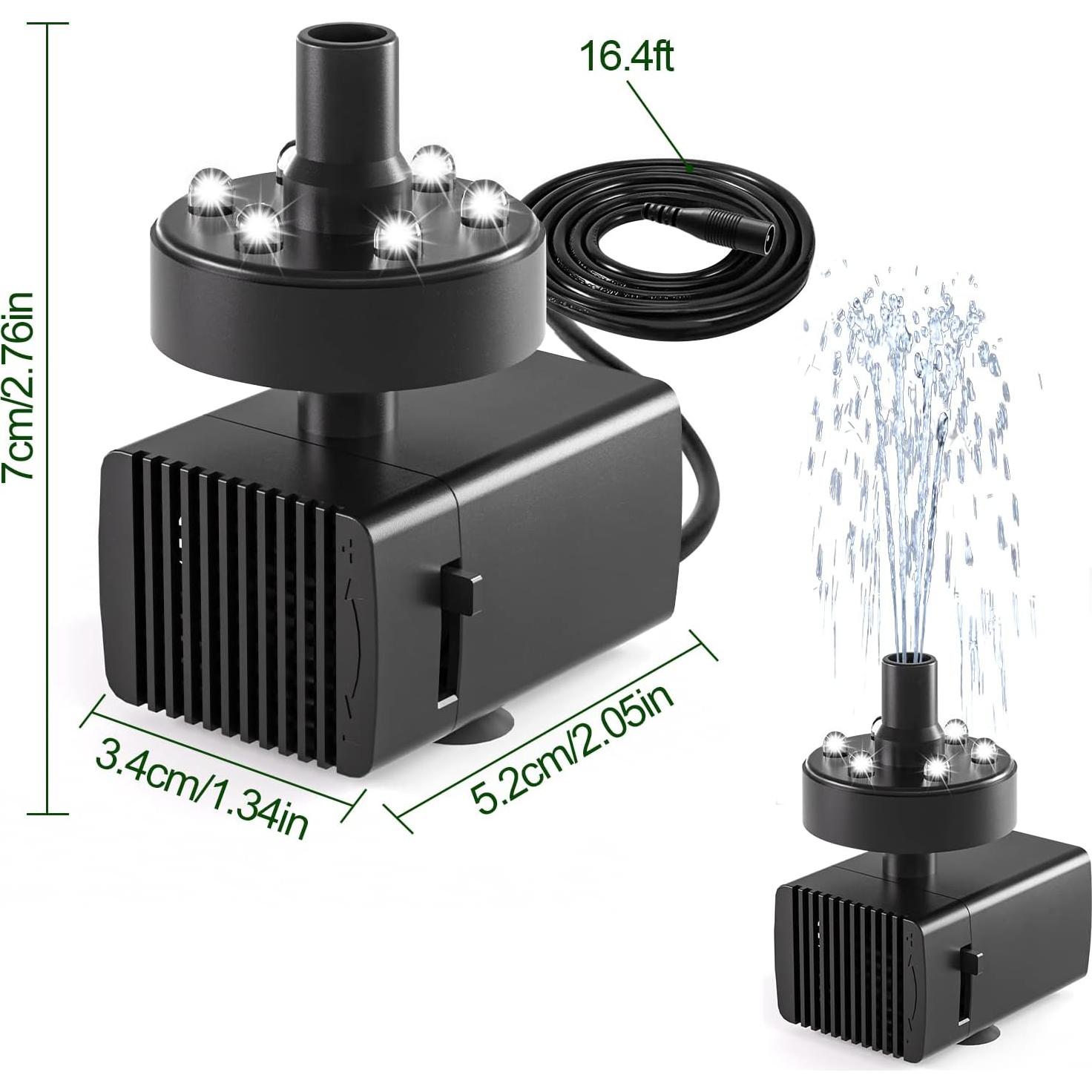 Bomba de Fuente para Baño de Aves Jutai DC 12V con LED