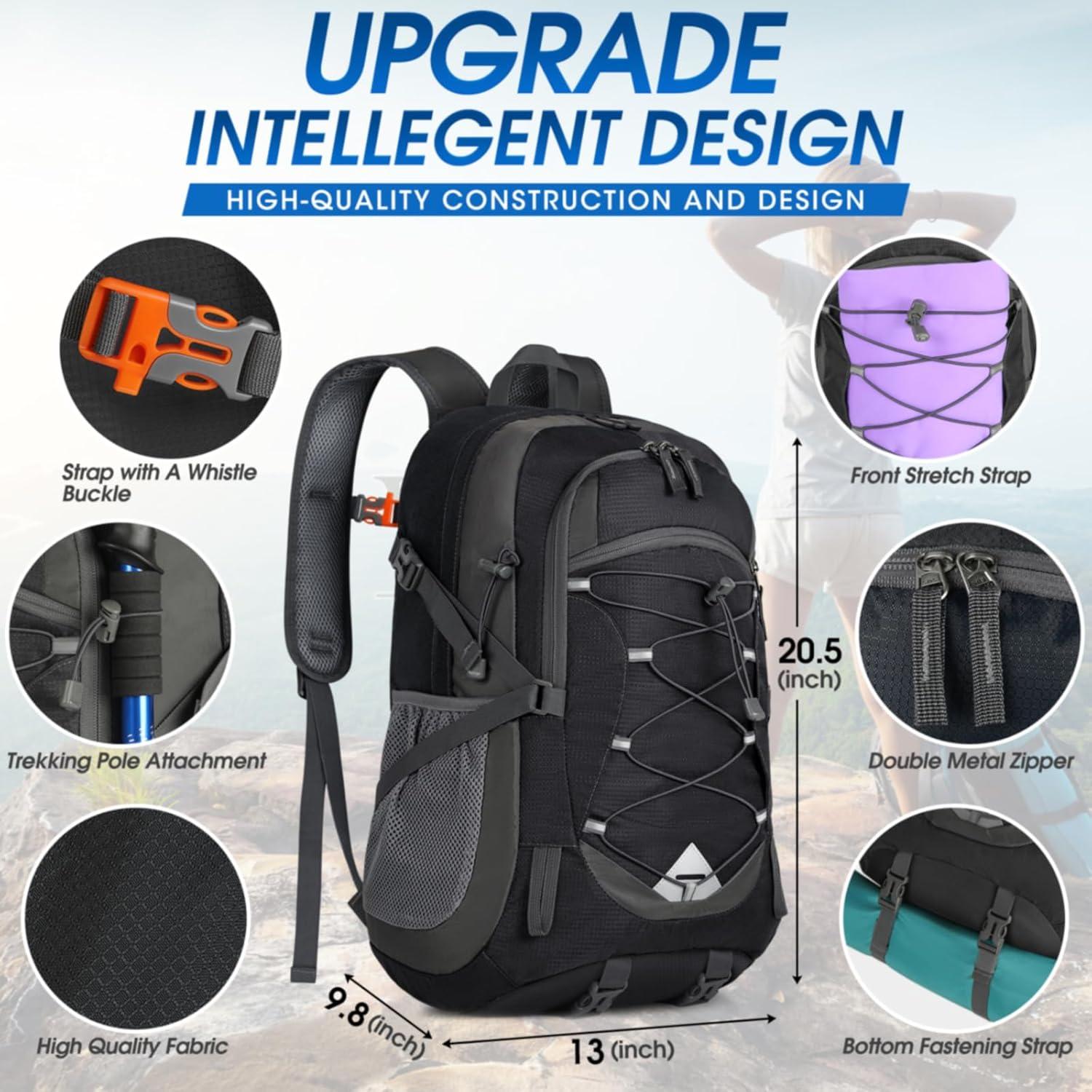 Mochila de Senderismo IGOLUMON 40L Plegable Impermeable Negra