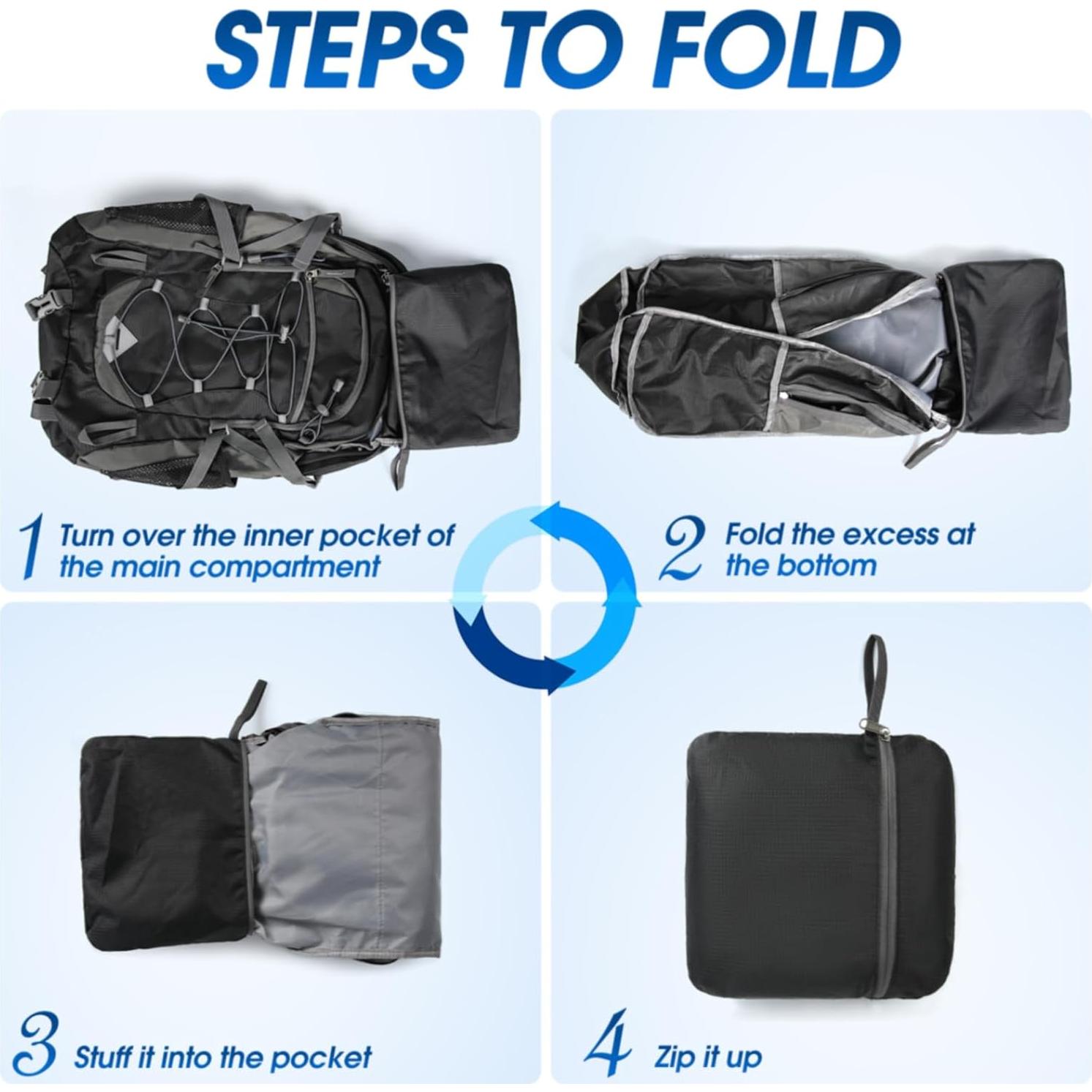 Mochila de Senderismo IGOLUMON 40L Plegable Impermeable Negra