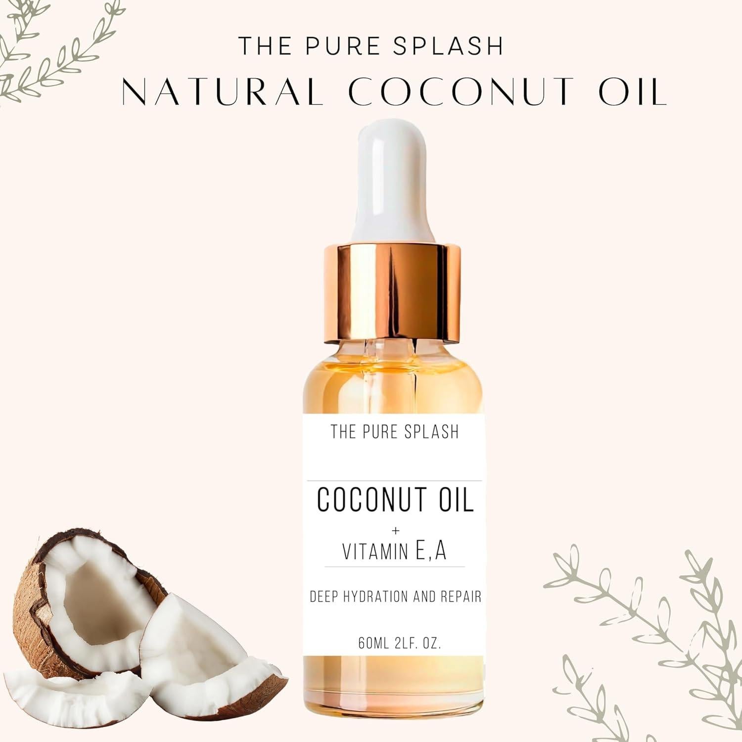 Aceite de Coco Natural THE PURE SPLASH 60ml - Hidratación Piel y Cabello