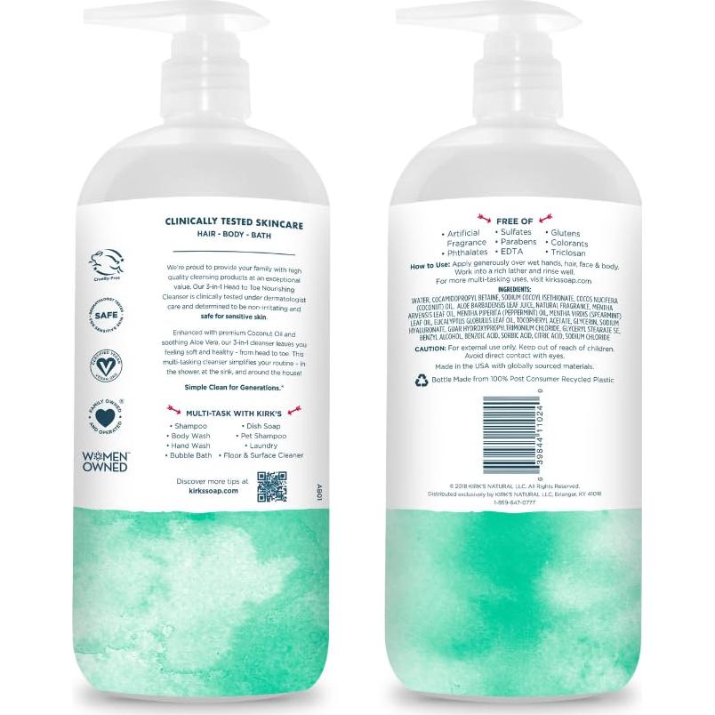 Limpiador Nutritivo 3 en 1 Kirk's 32 oz Menta y Eucalipto