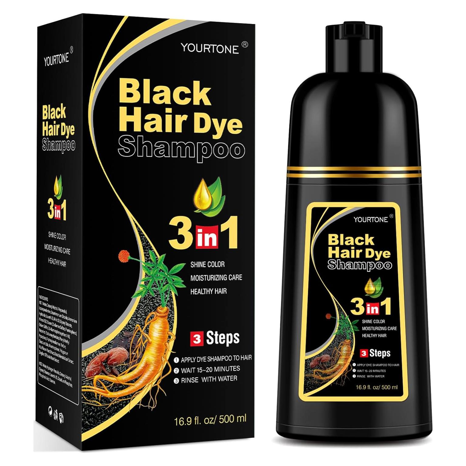 Champú 3 en 1 para Teñir Cabello Negro YOURTONE 500 ml