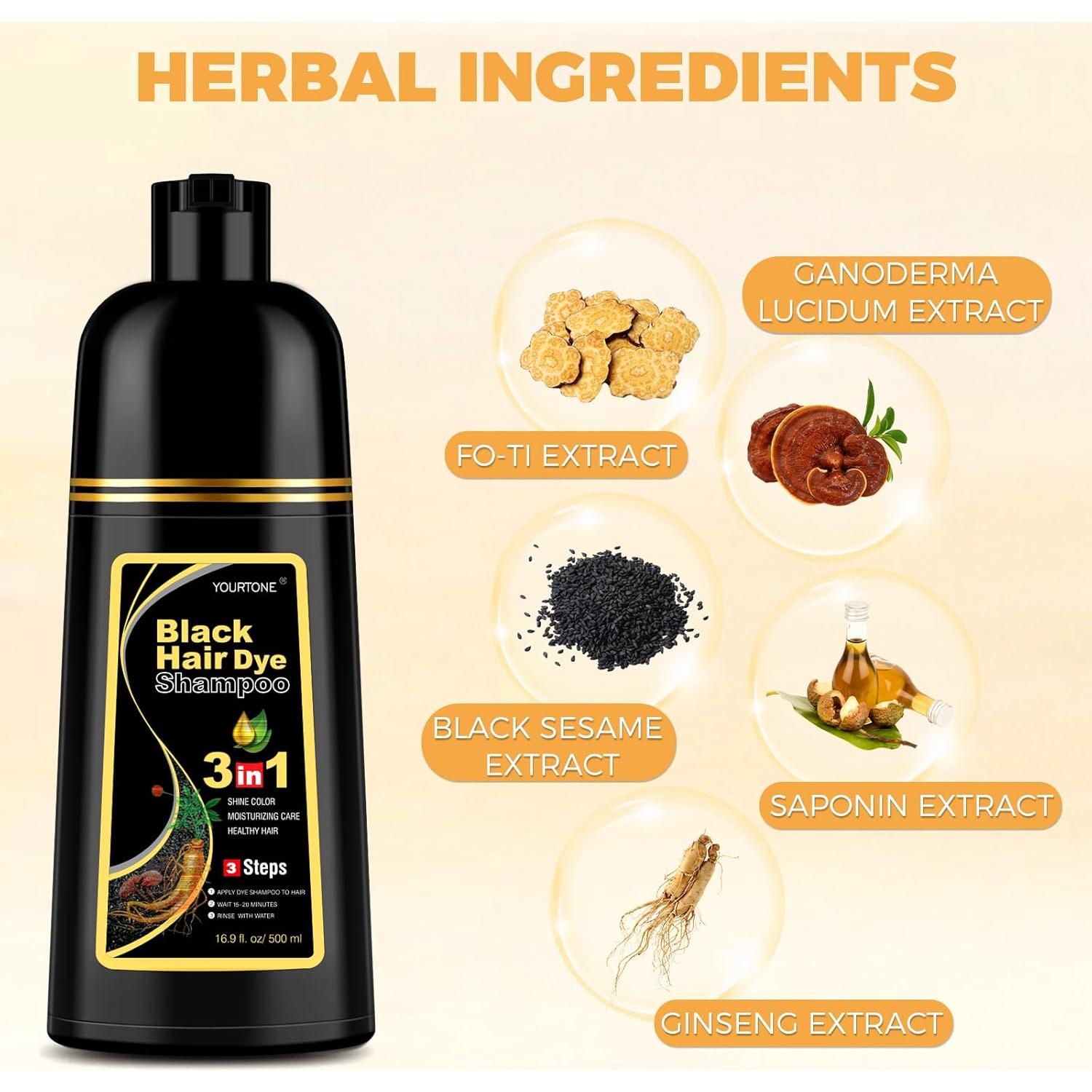 Champú 3 en 1 para Teñir Cabello Negro YOURTONE 500 ml