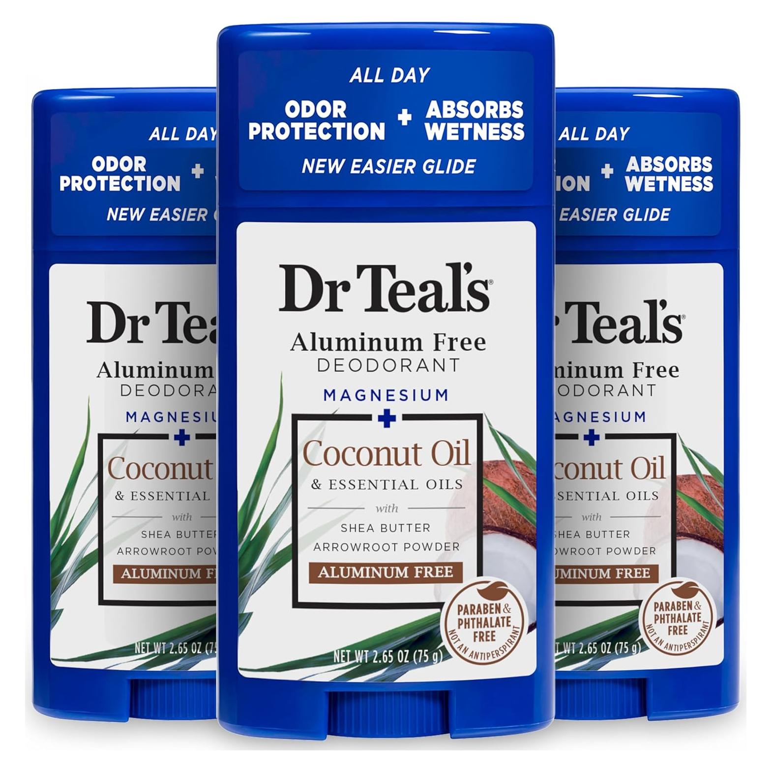 Desodorante Sin Aluminio Dr Teal's Aceite de Coco 75 g - Paquete de 3