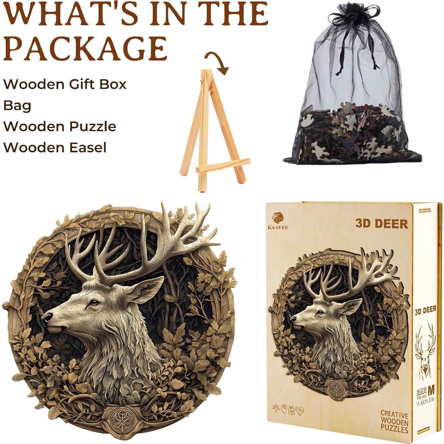 Rompecabezas de Madera 3D KAAYEE Ciervo 100 Piezas 21.6x21.1cm