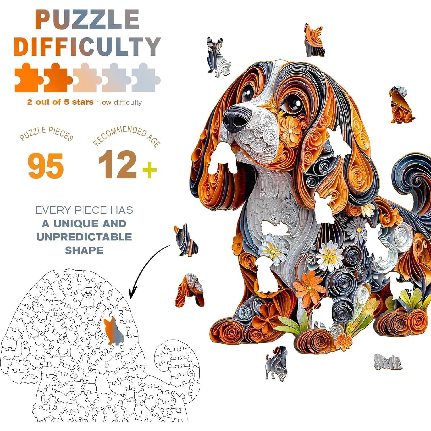 Rompecabezas de Madera DOCRAGI Perro Salchicha 95 Piezas 21.6x19.1cm