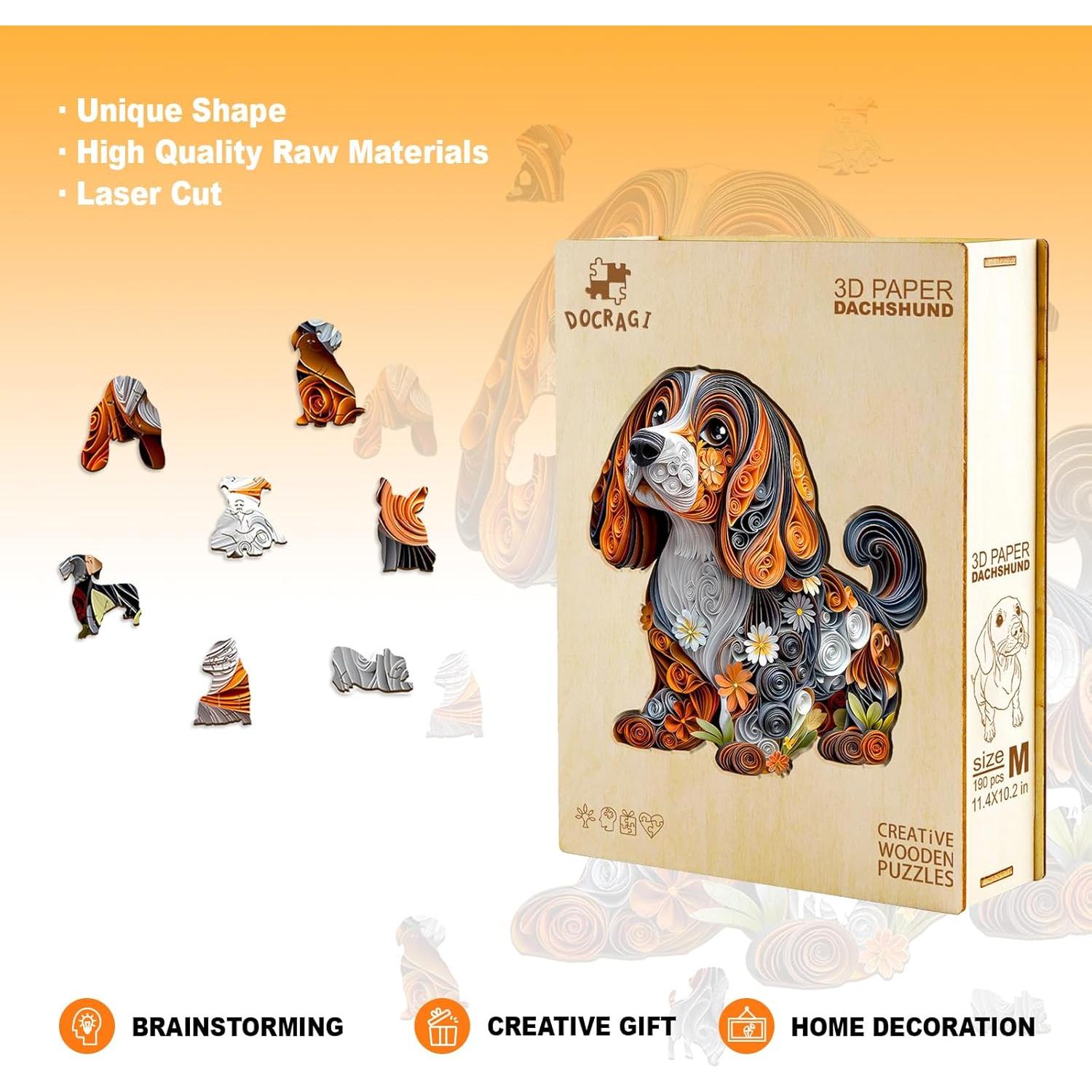 Rompecabezas de Madera DOCRAGI Perro Salchicha 95 Piezas 21.6x19.1cm