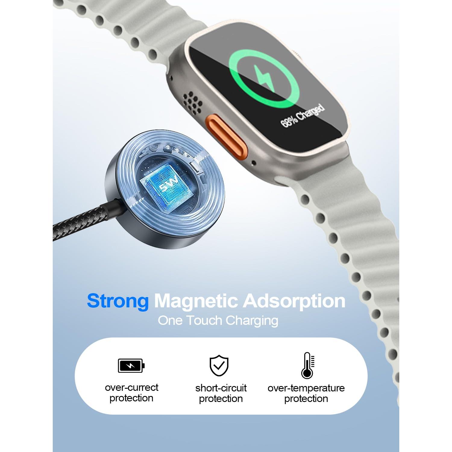 Cable de Carga 4-en-2 Tipo C USB A para Apple Watch iPhone