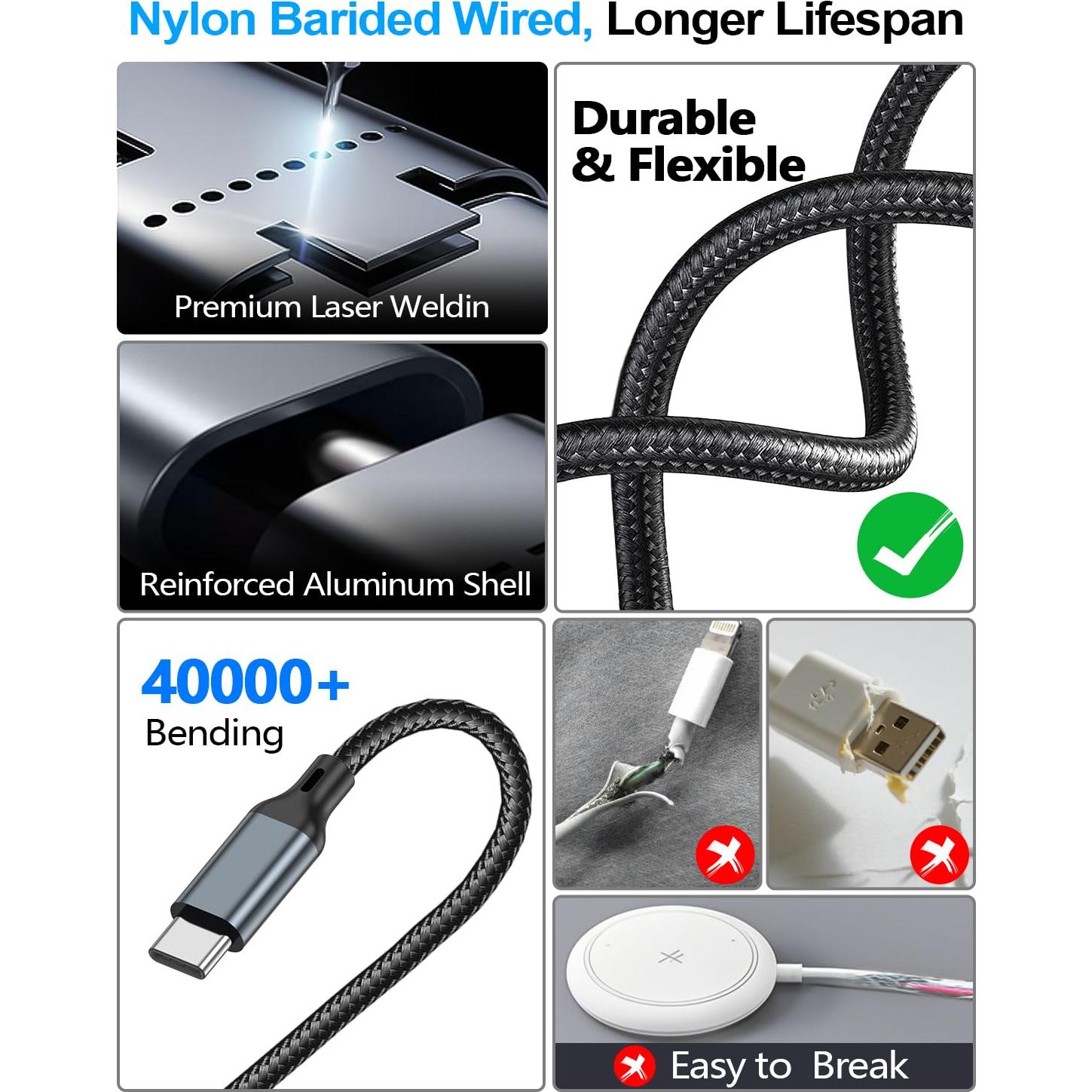 Cable de Carga 4-en-2 Tipo C USB A para Apple Watch iPhone