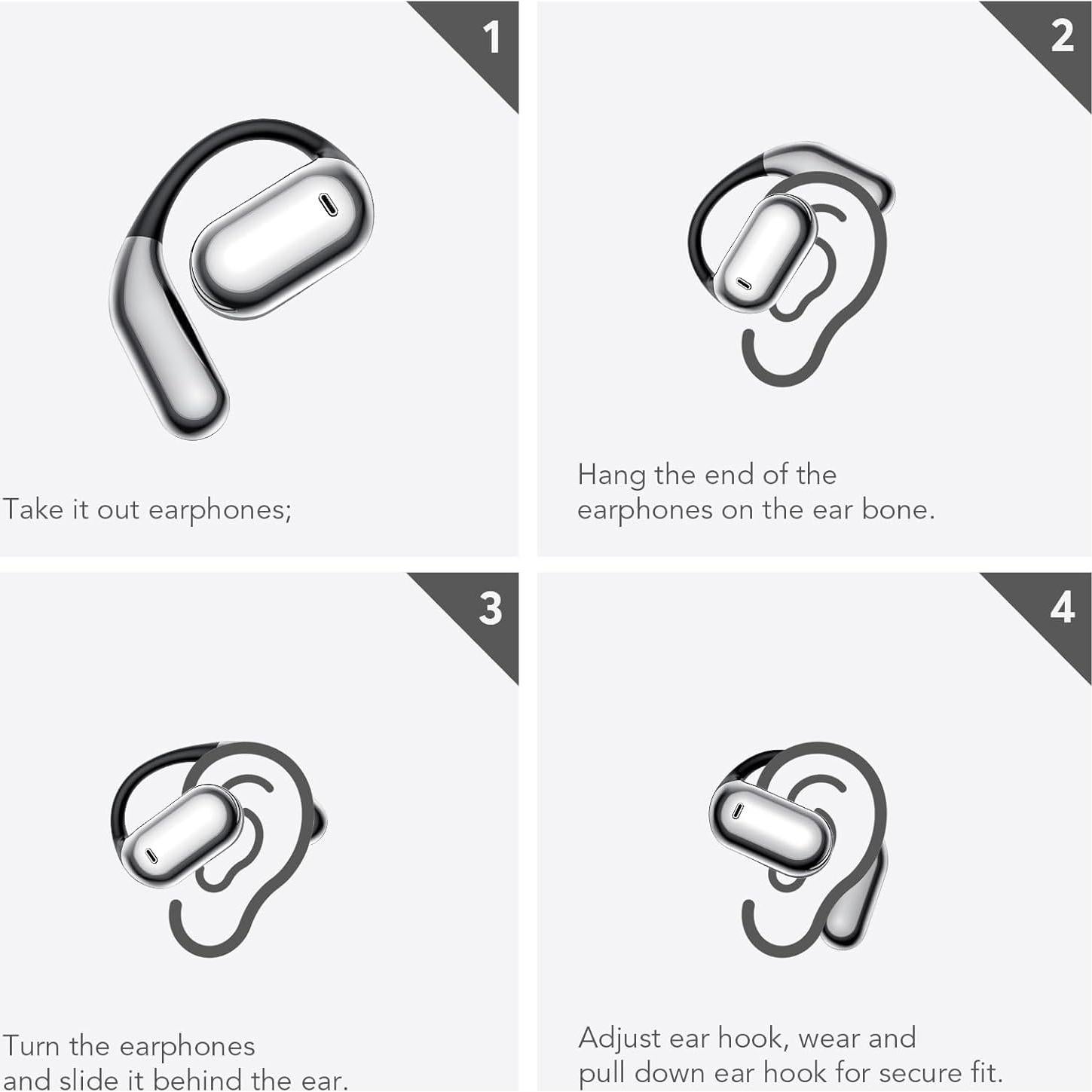 Auriculares Bluetooth 5.4 EUQQ Q16S Abiertos IPX7 50H Negro