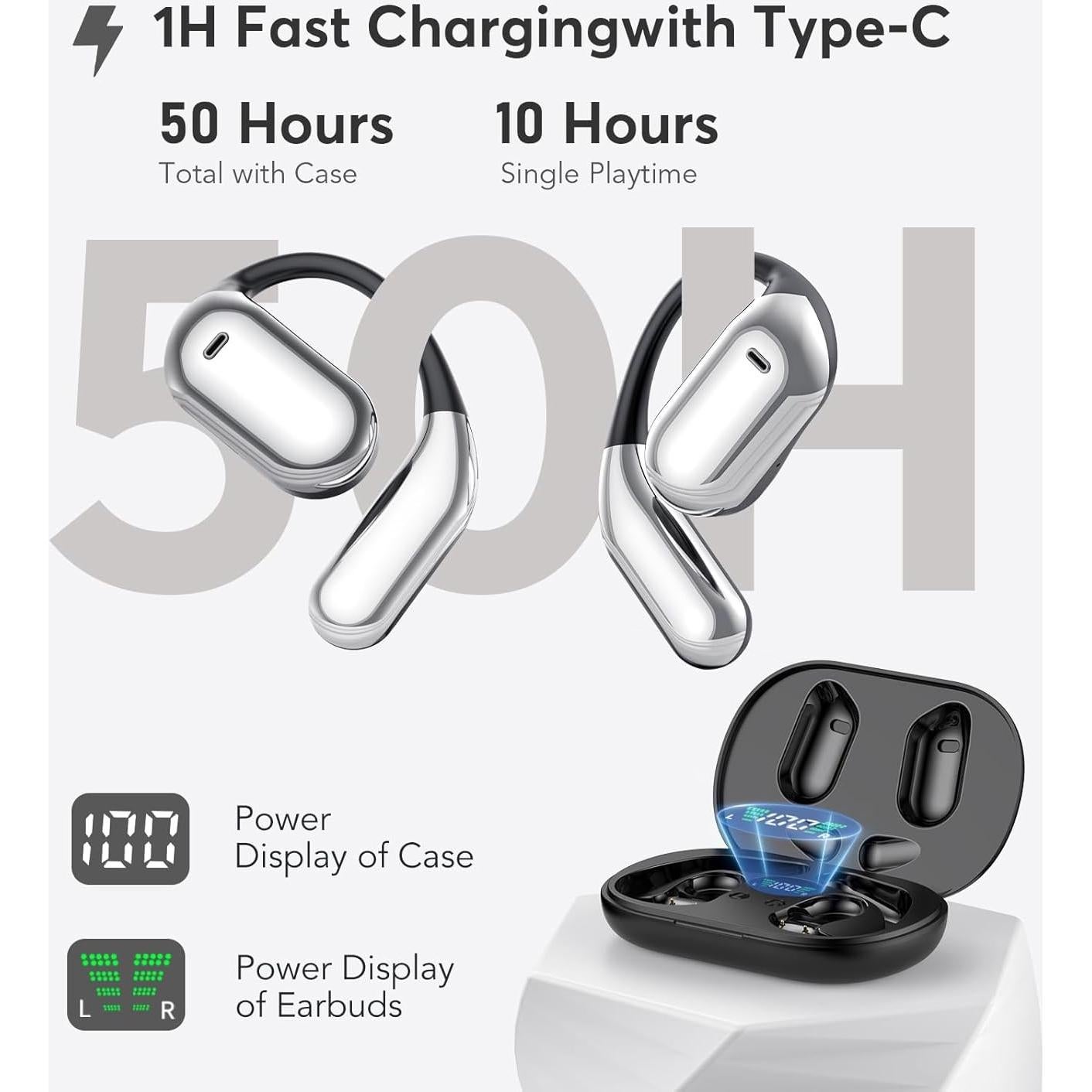 Auriculares Bluetooth 5.4 EUQQ Q16S Abiertos IPX7 50H Negro