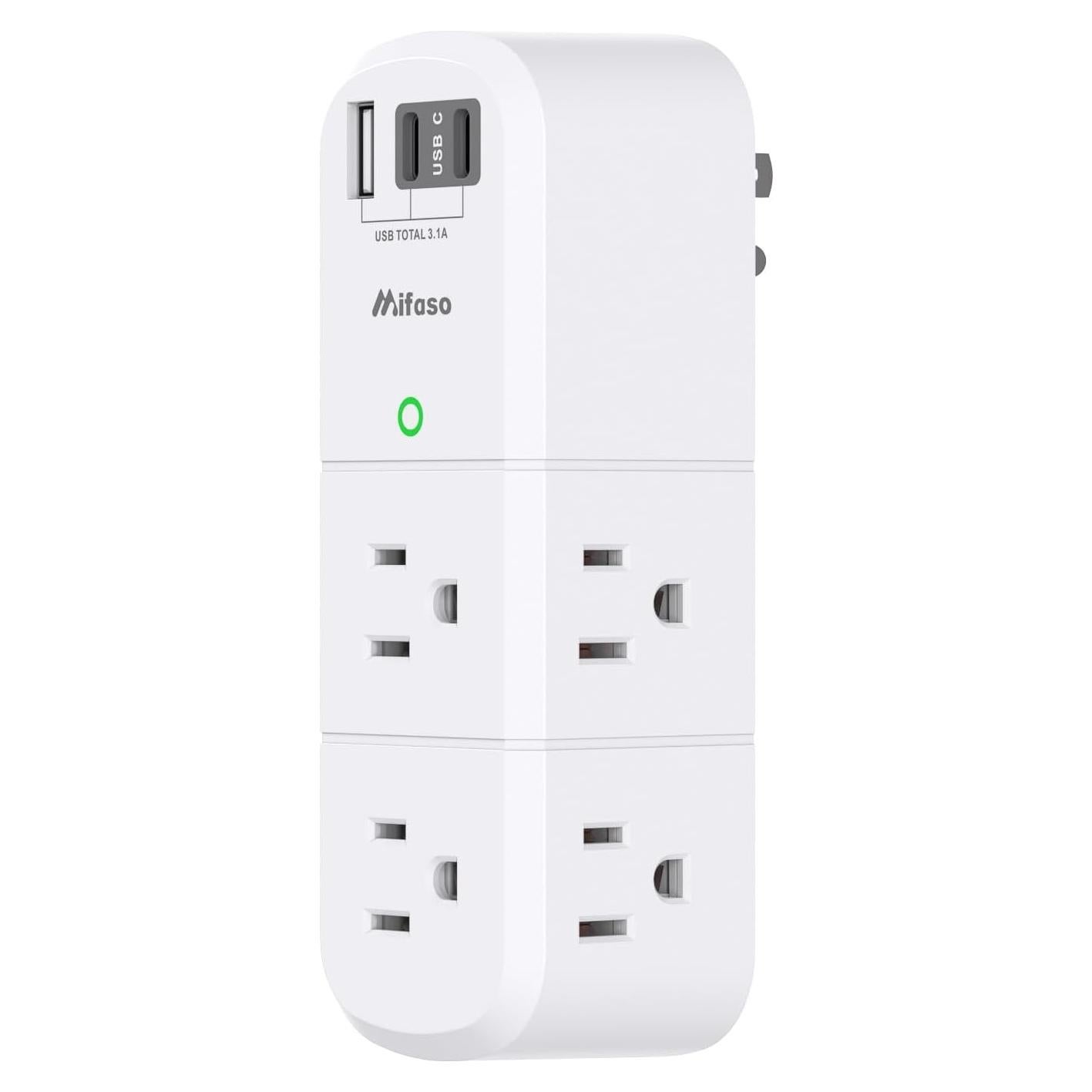 Extensor de Enchufe Rotatorio MIFASOPOWER 6 Salidas CA y 3 USB