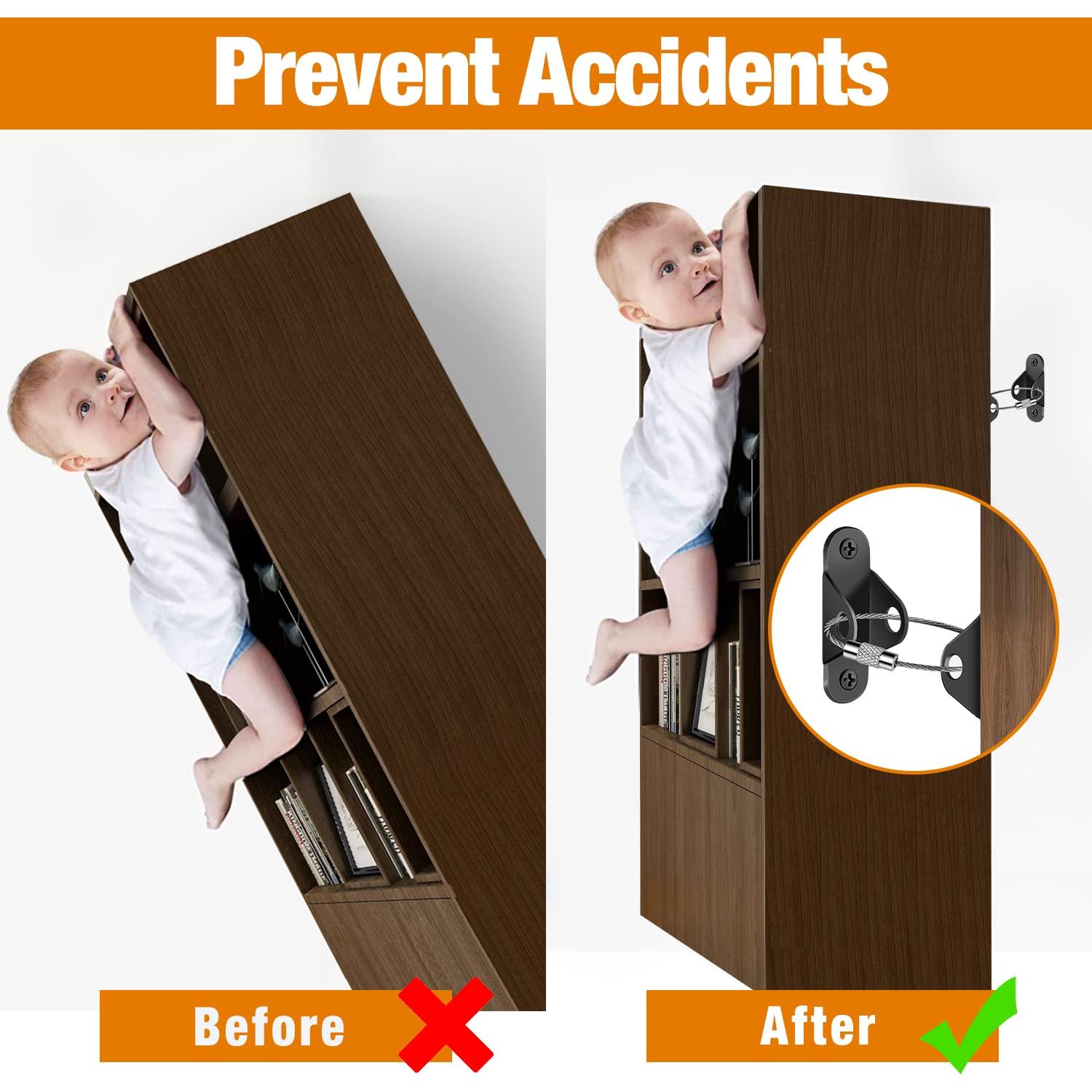 Anclajes Antivuelco para Muebles Negro - 10 Paquetes de Seguridad