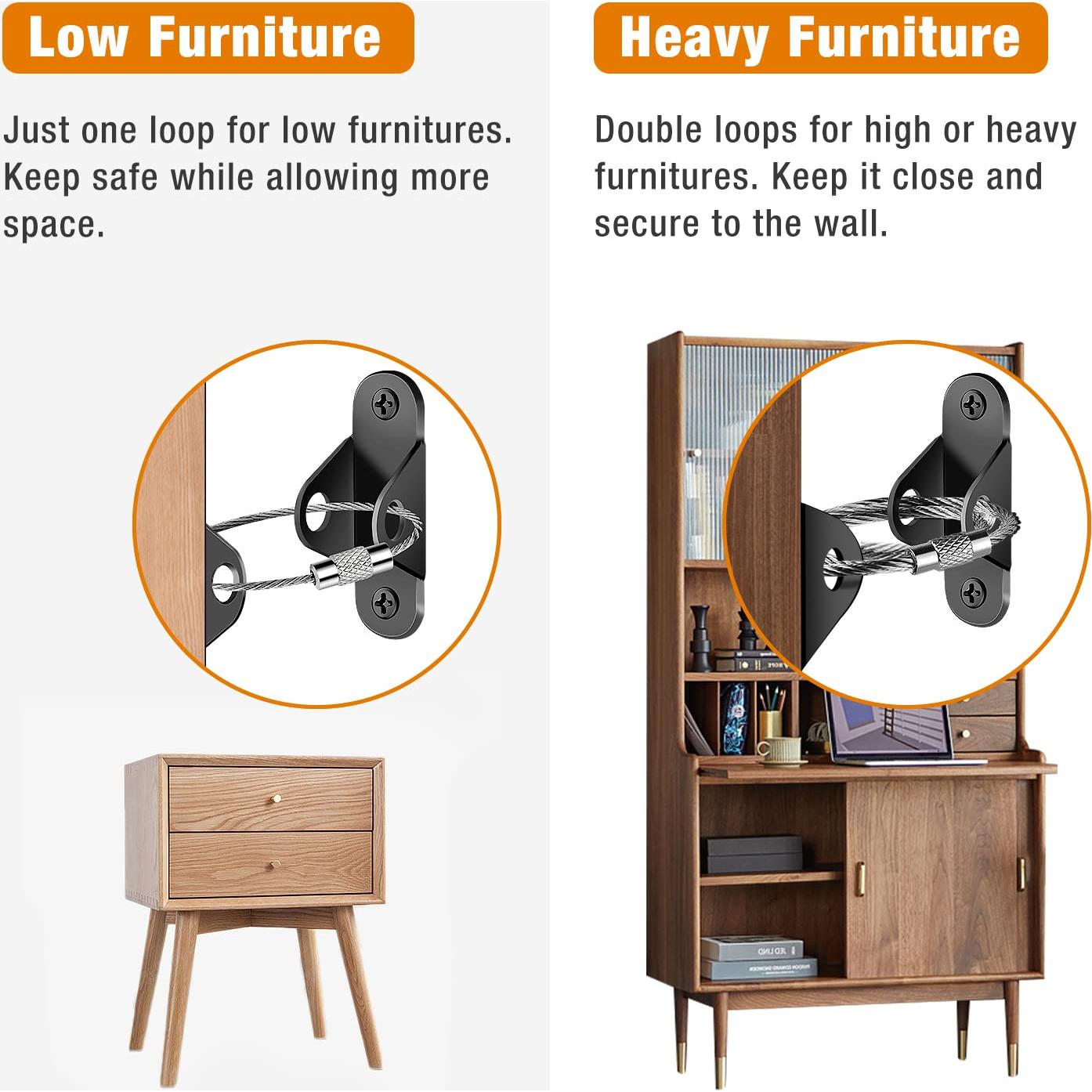 Anclajes Antivuelco para Muebles Negro - 10 Paquetes de Seguridad