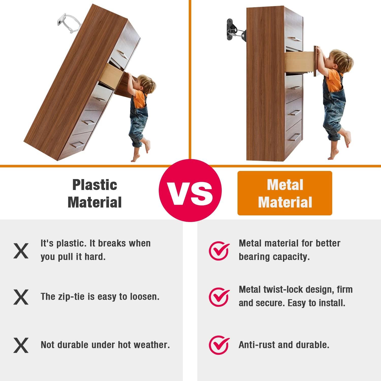 Anclajes Antivuelco para Muebles Negro - 10 Paquetes de Seguridad