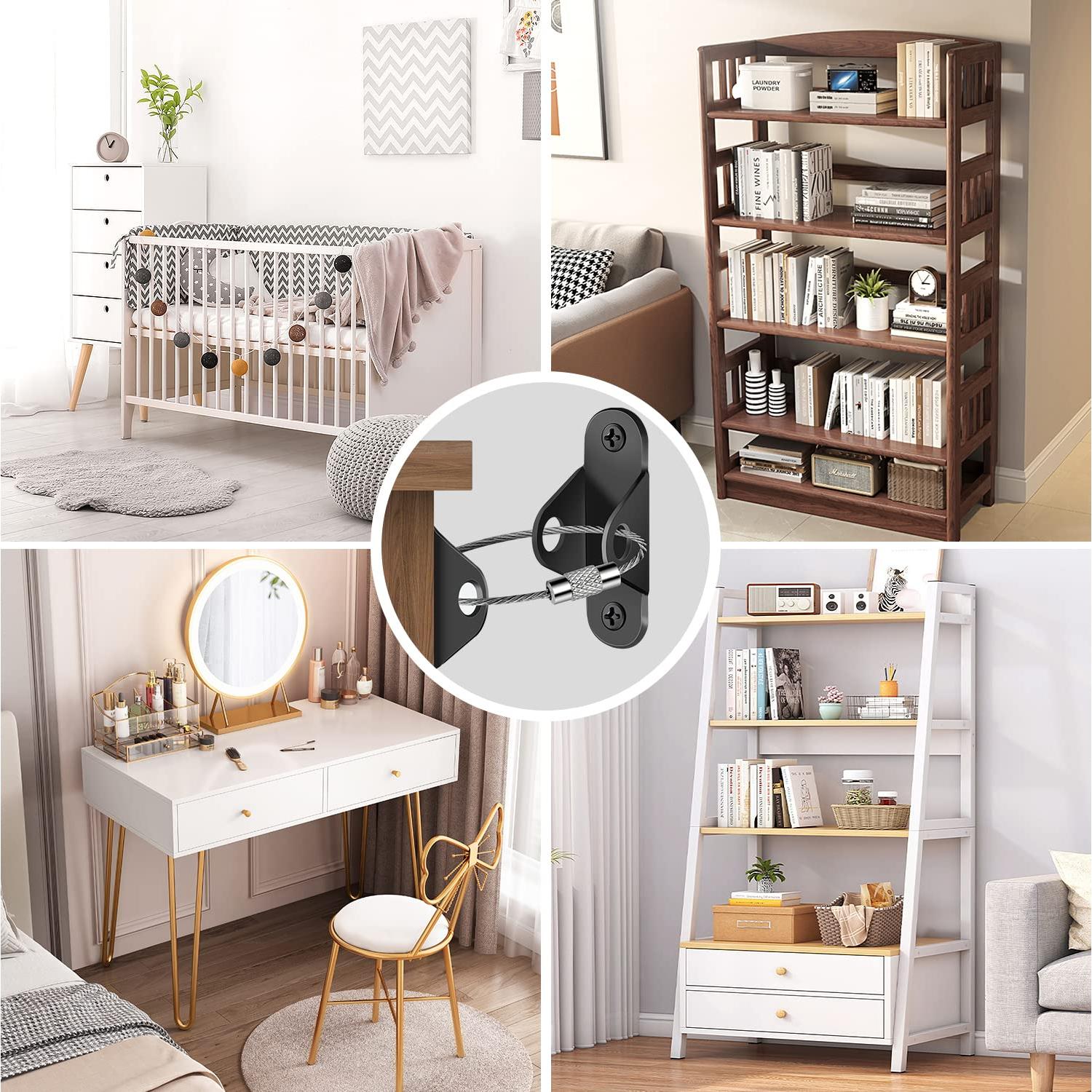 Anclajes Antivuelco para Muebles Negro - 10 Paquetes de Seguridad