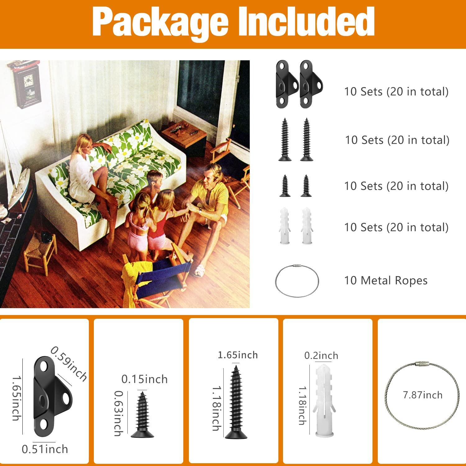 Anclajes Antivuelco para Muebles Negro - 10 Paquetes de Seguridad